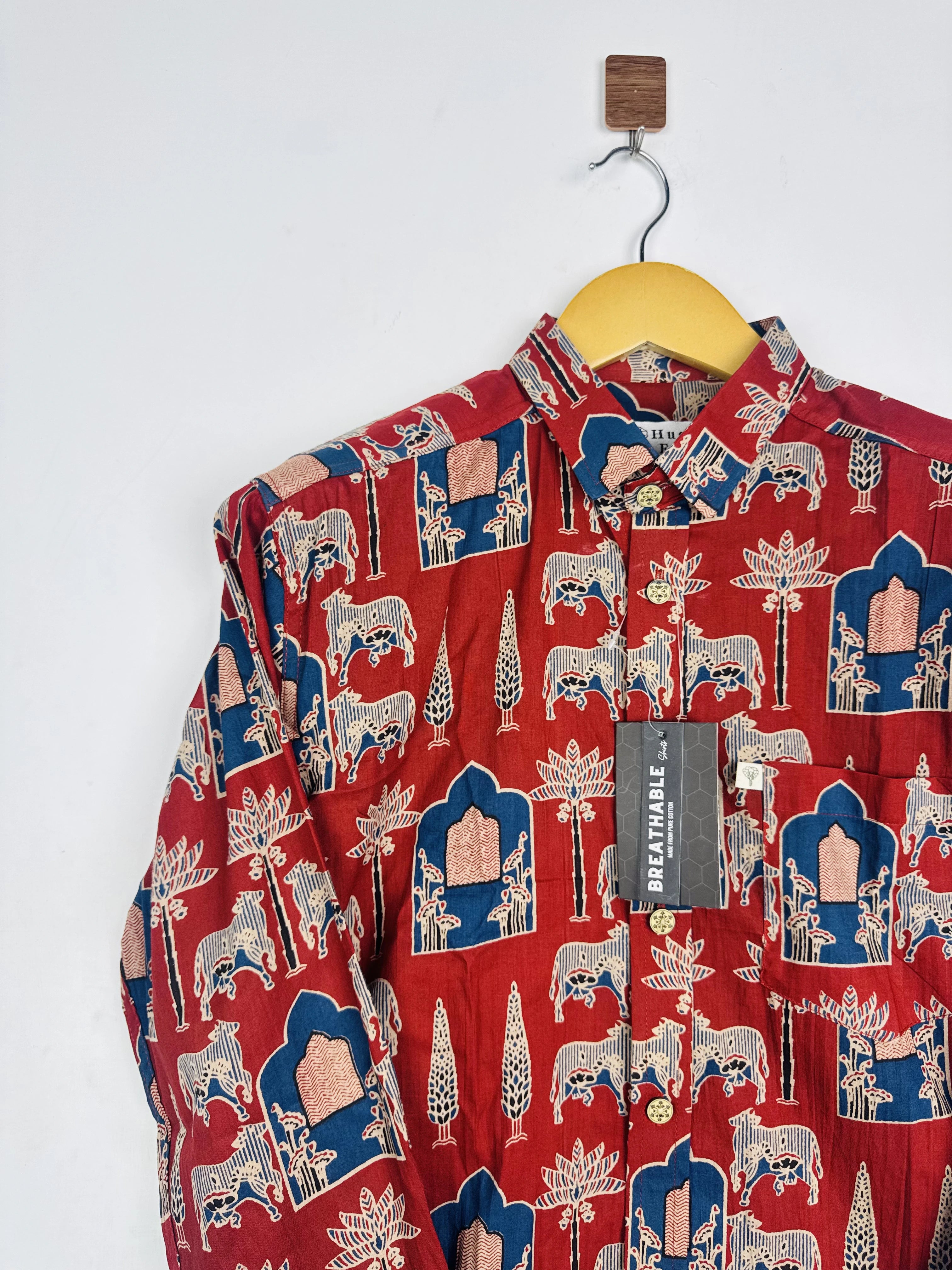 Maroon Cow Printed Full Sleeves Shirt