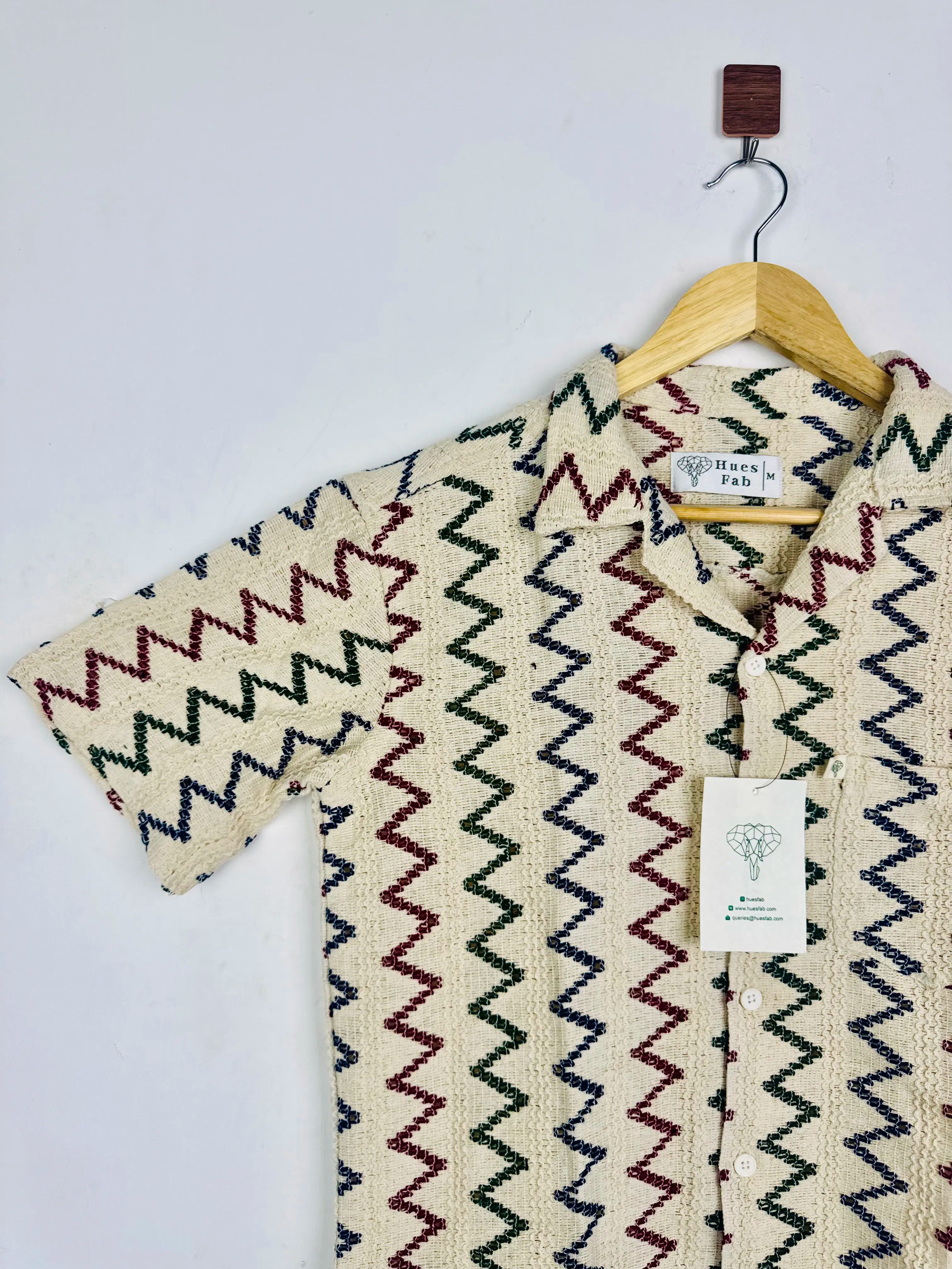 Multicolor Zig Zag Knitted Half Sleeves Shirt