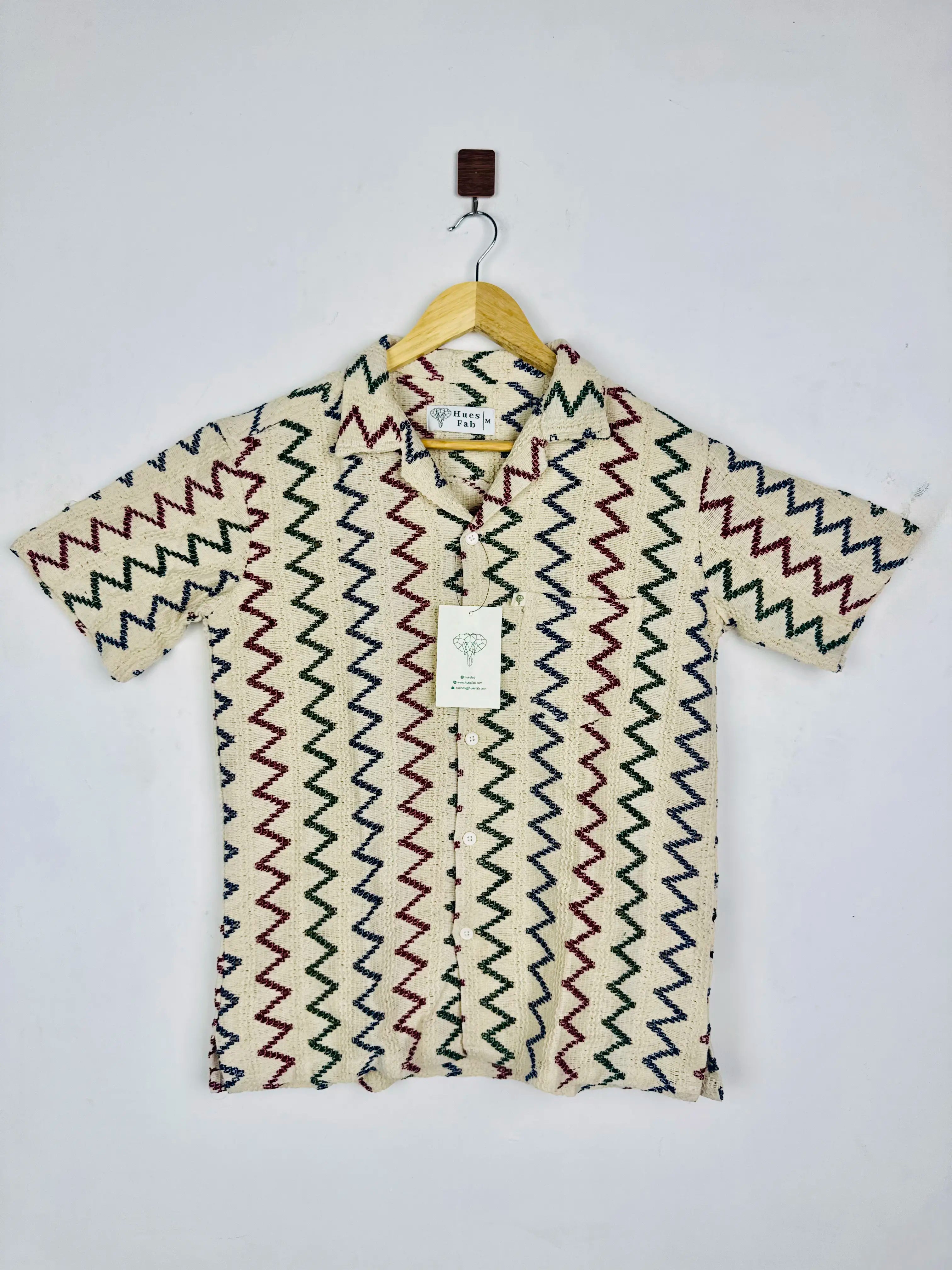 Multicolor Zig Zag Knitted Half Sleeves Shirt