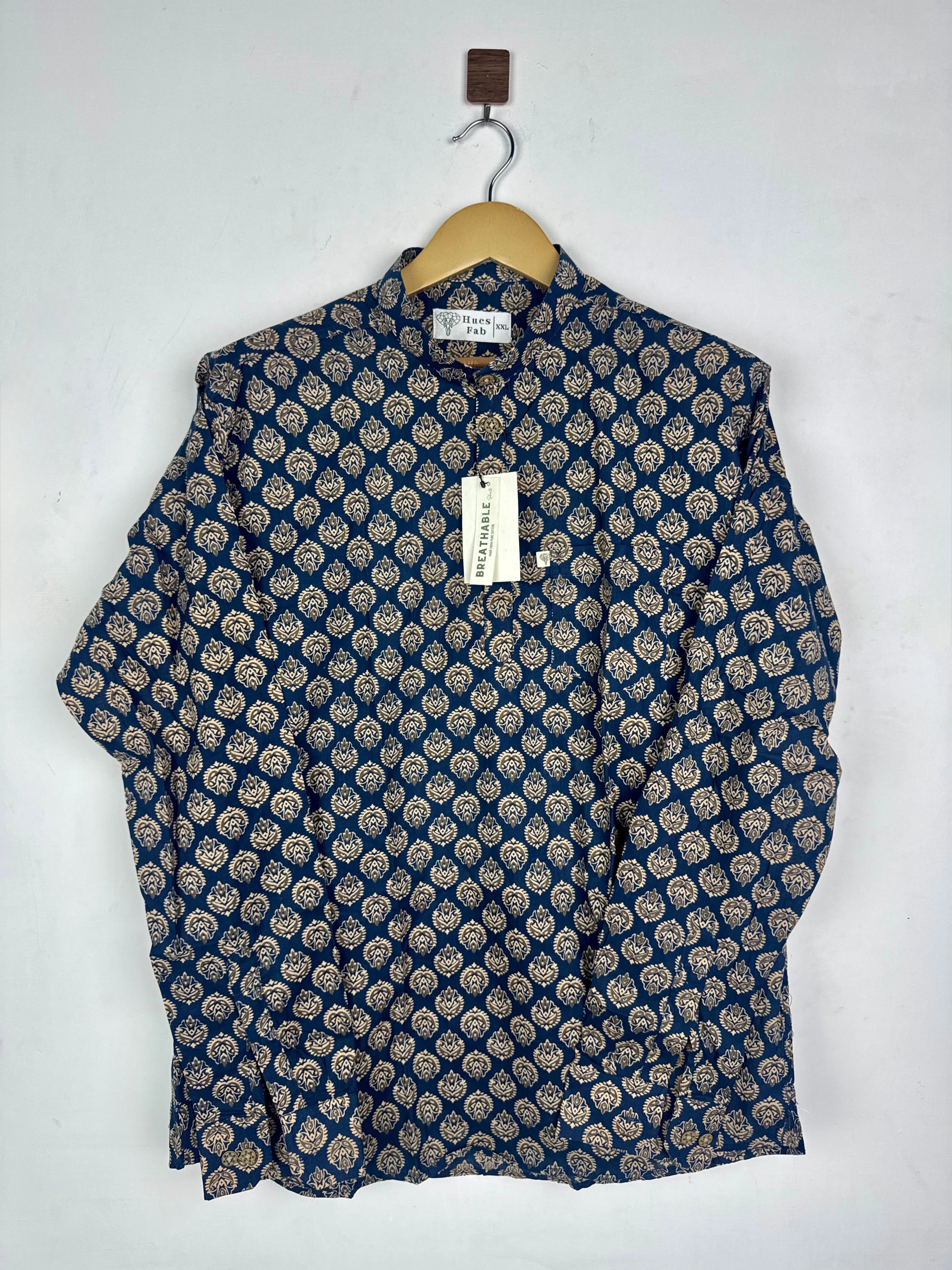Navy blue Cream Motifs Short Kurta