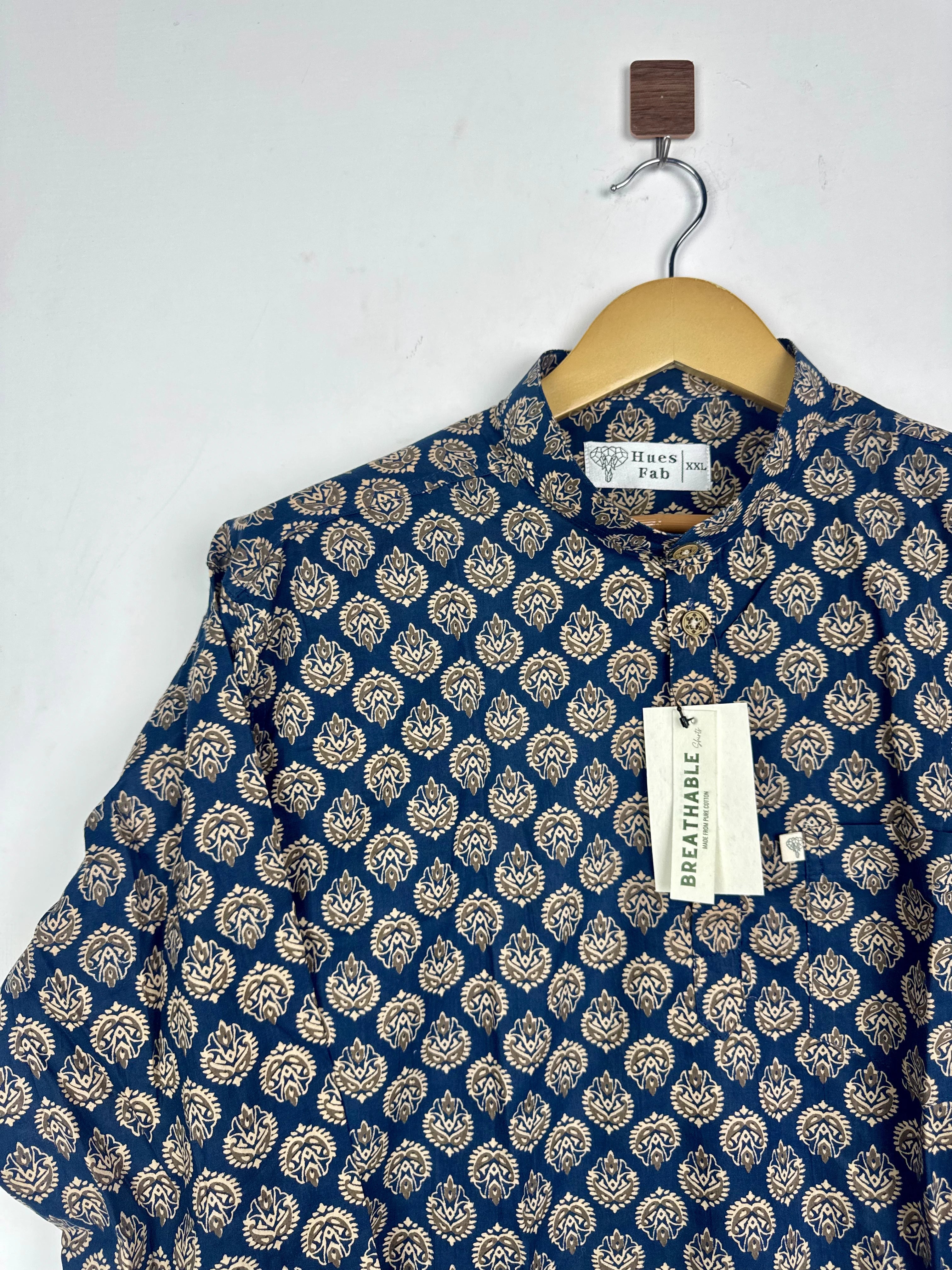 Navy blue Cream Motifs Short Kurta