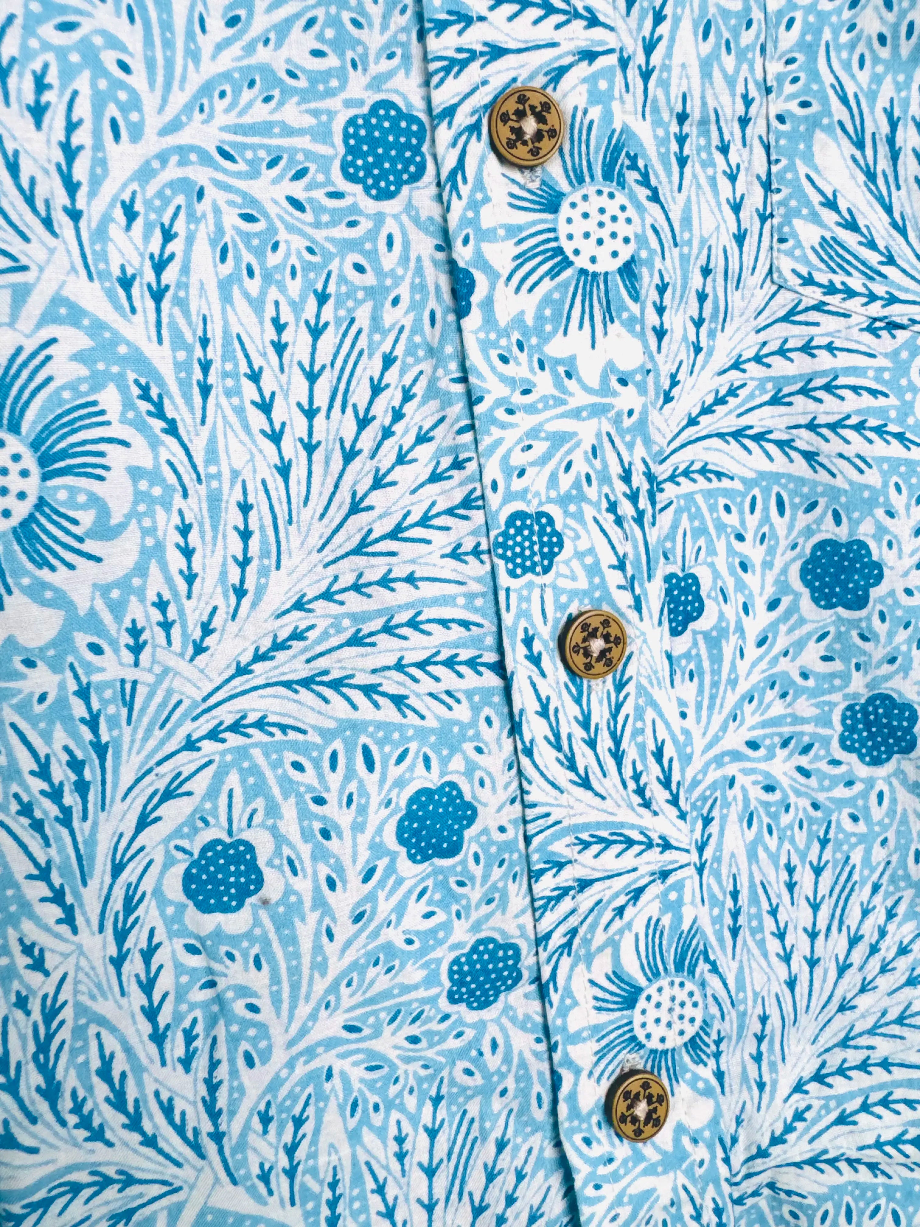 Sky Blue Flowers Printed Full Sleeves Shirt
