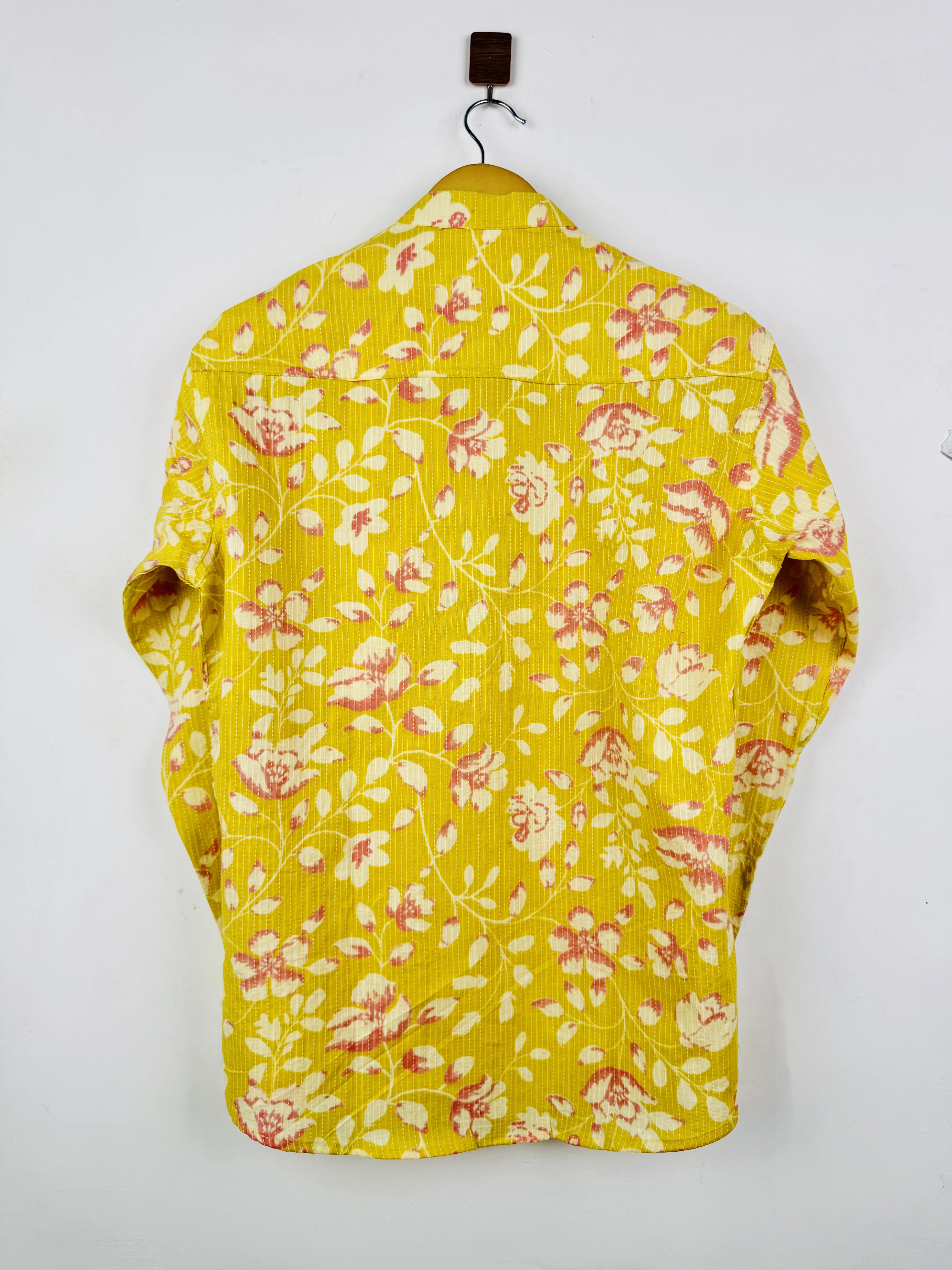 Yellow Floral Kantha Printed Short Kurta