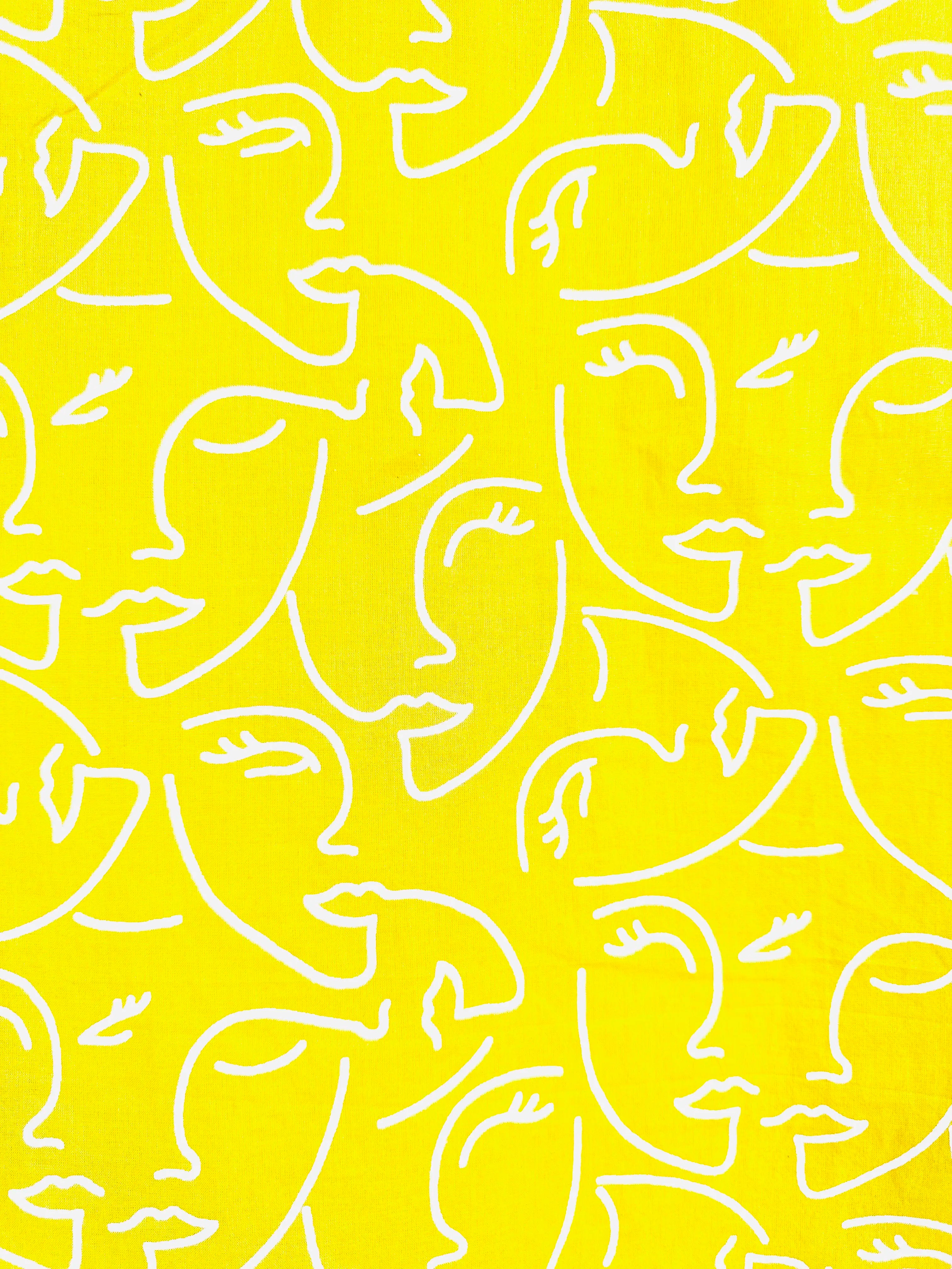 Yellow Cream Faceart printed short kurta