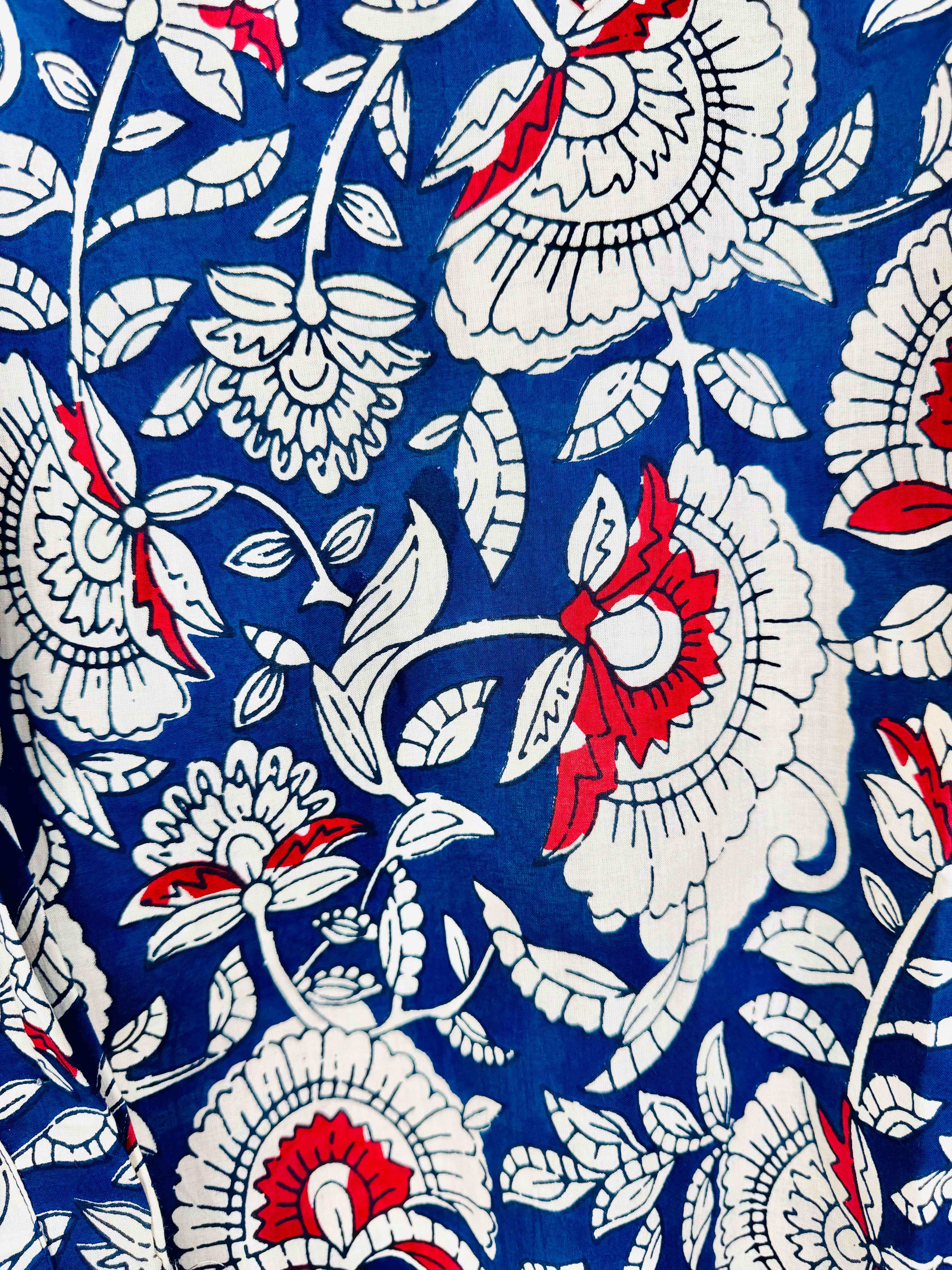 Navy Cream Floral printed short kurta