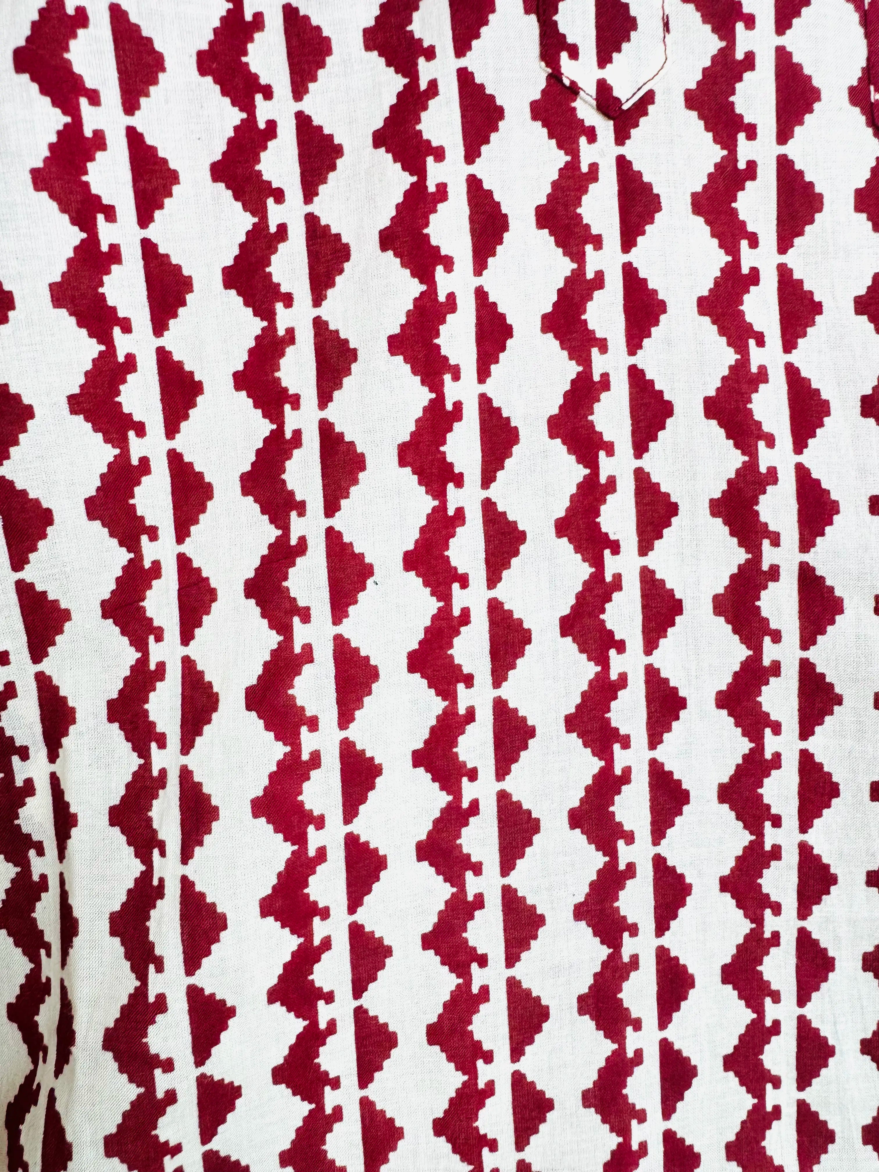 Cream Maroon zigzag short kurta