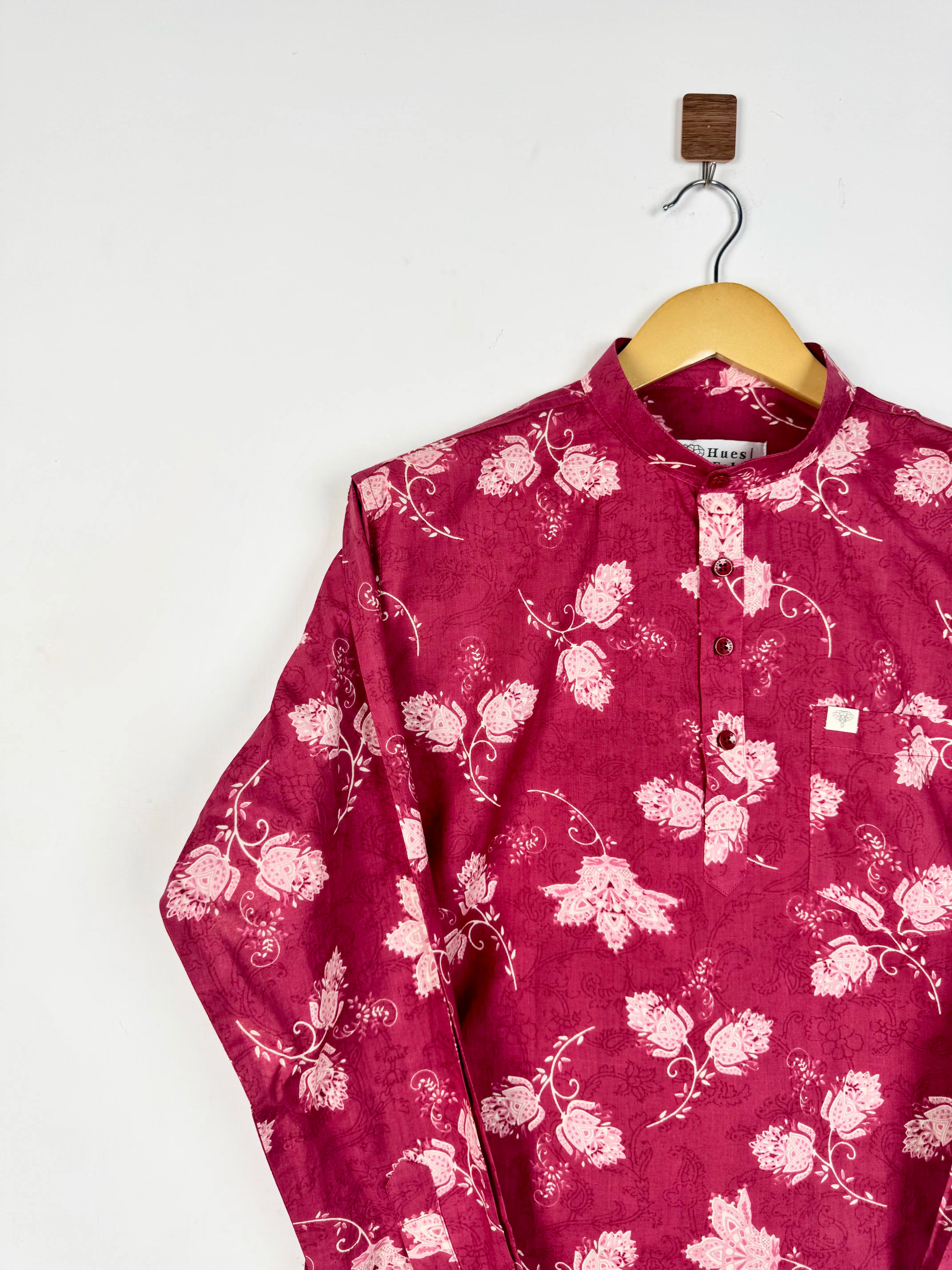 Bright Maroon Floral printed short kurta