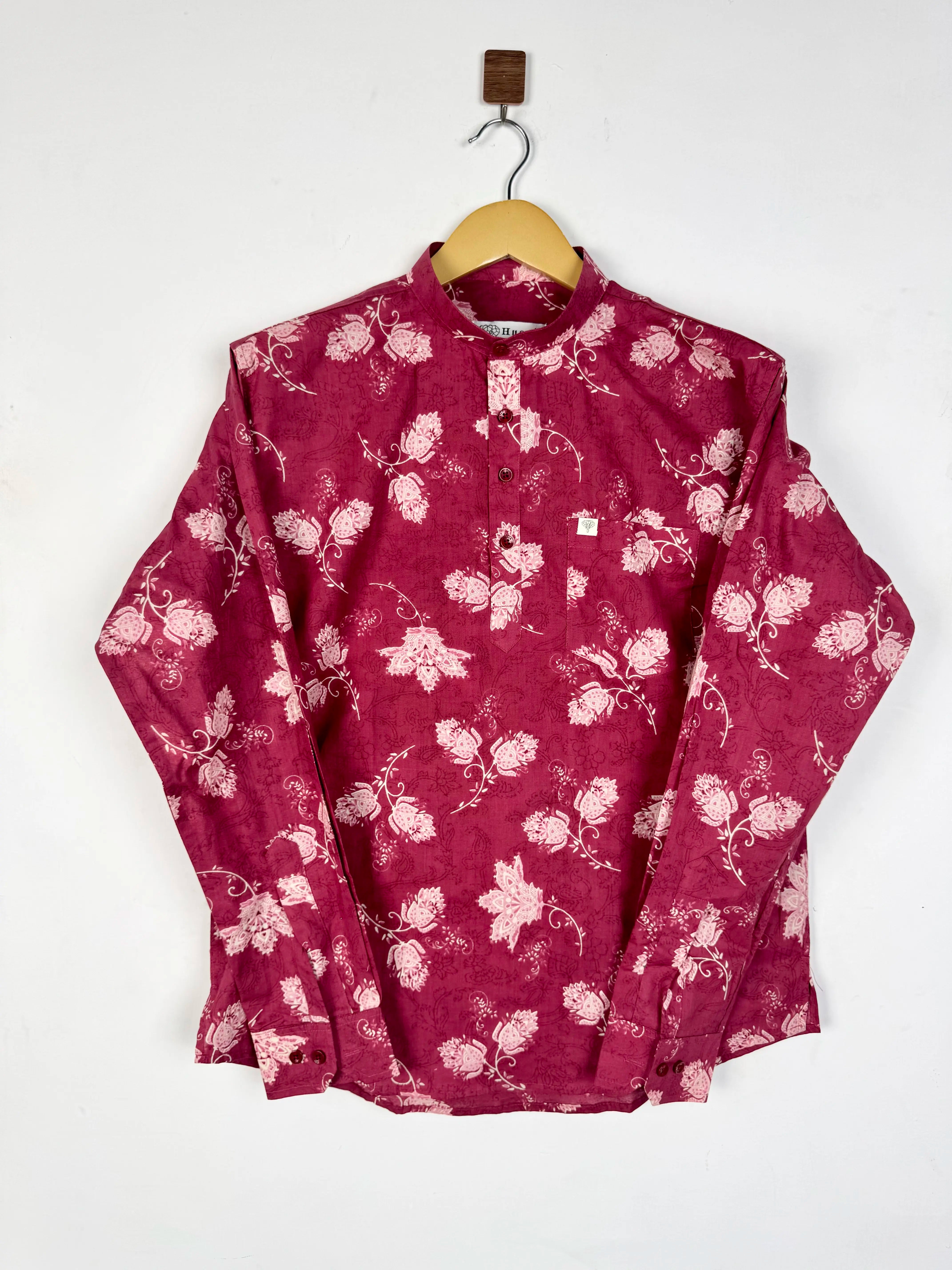 Bright Maroon Floral printed short kurta