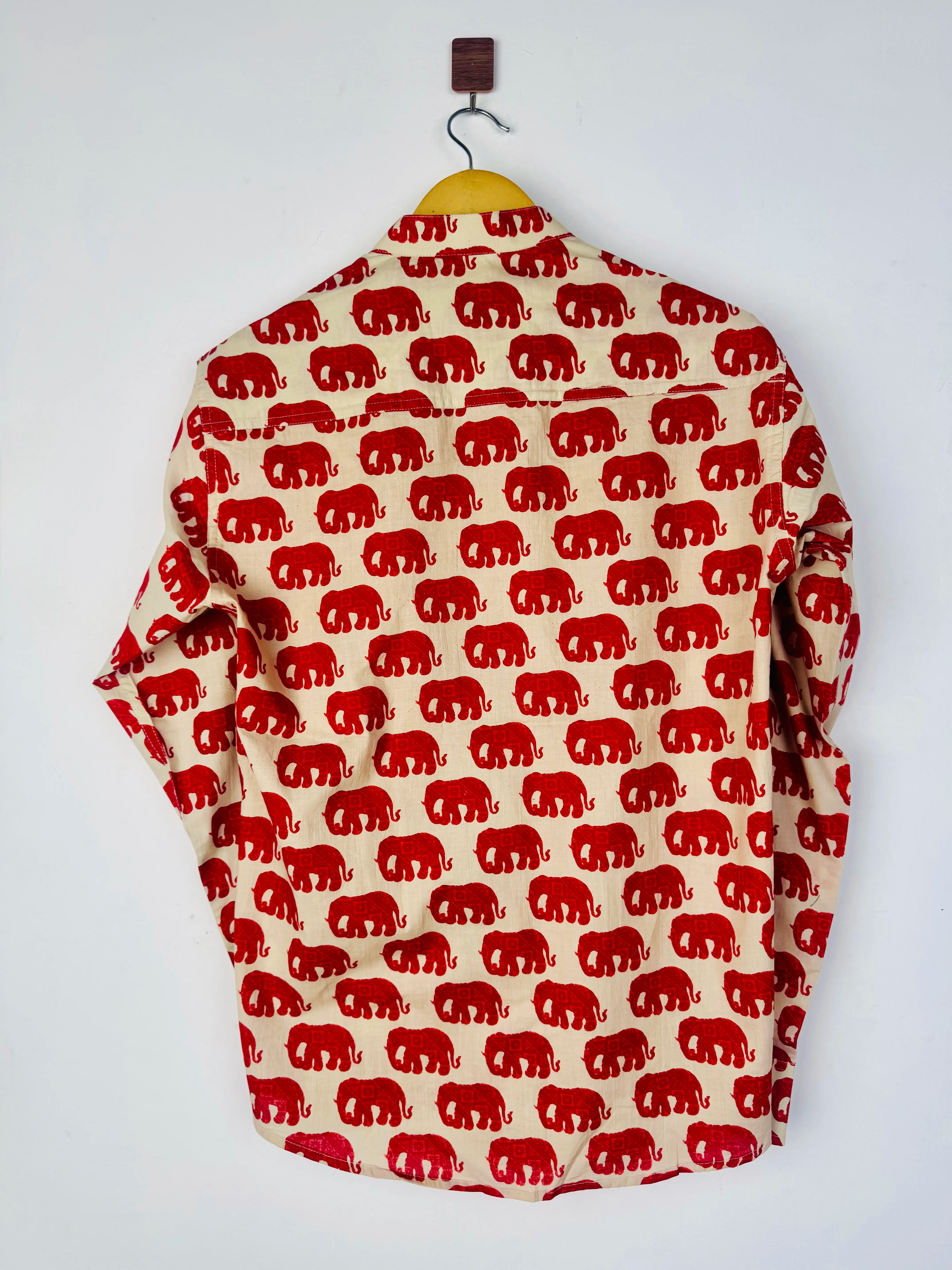 Cream Red Elephant short kurta