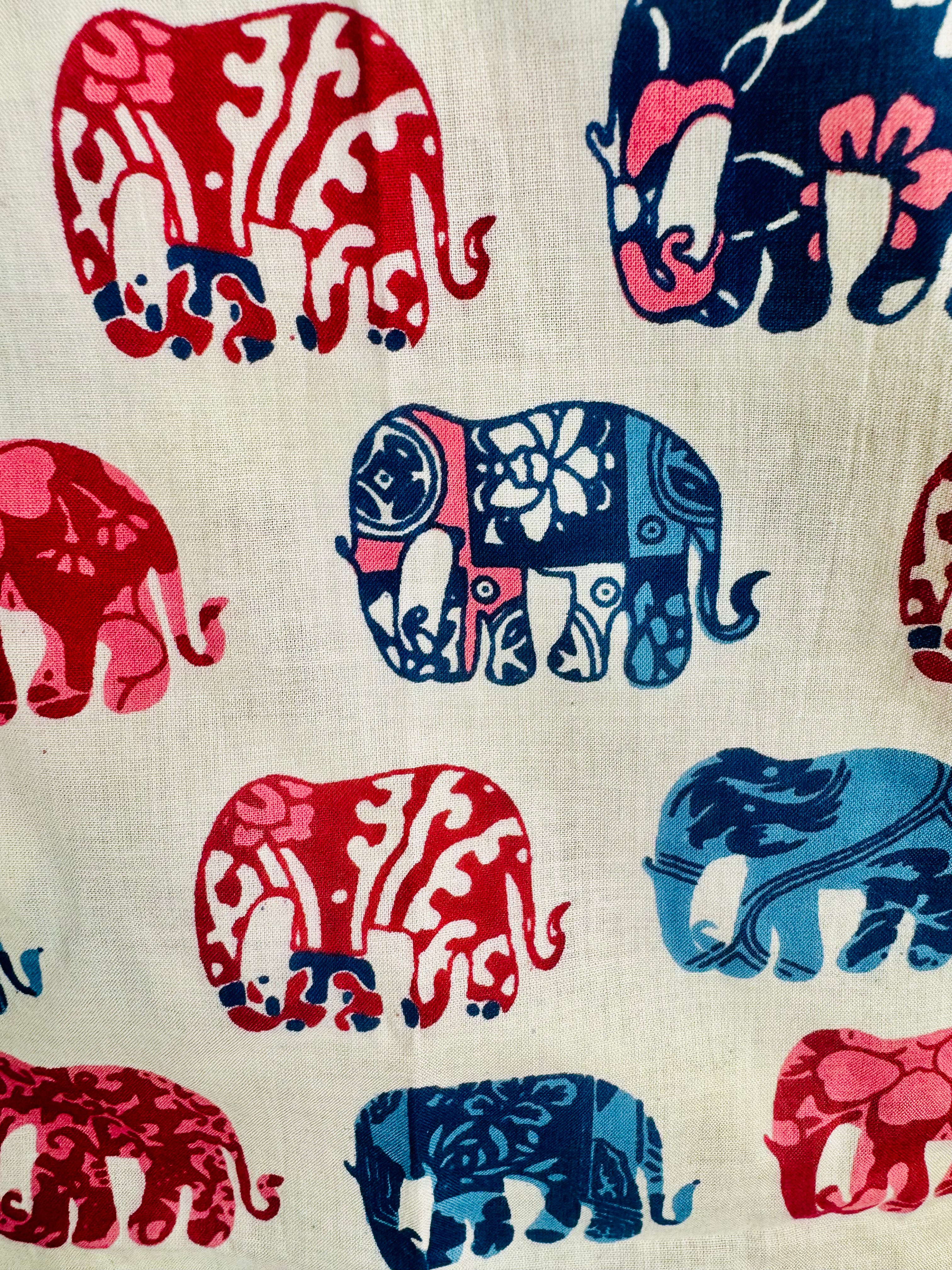 Cream Blue/Red Elephant Half Sleeves Shirt