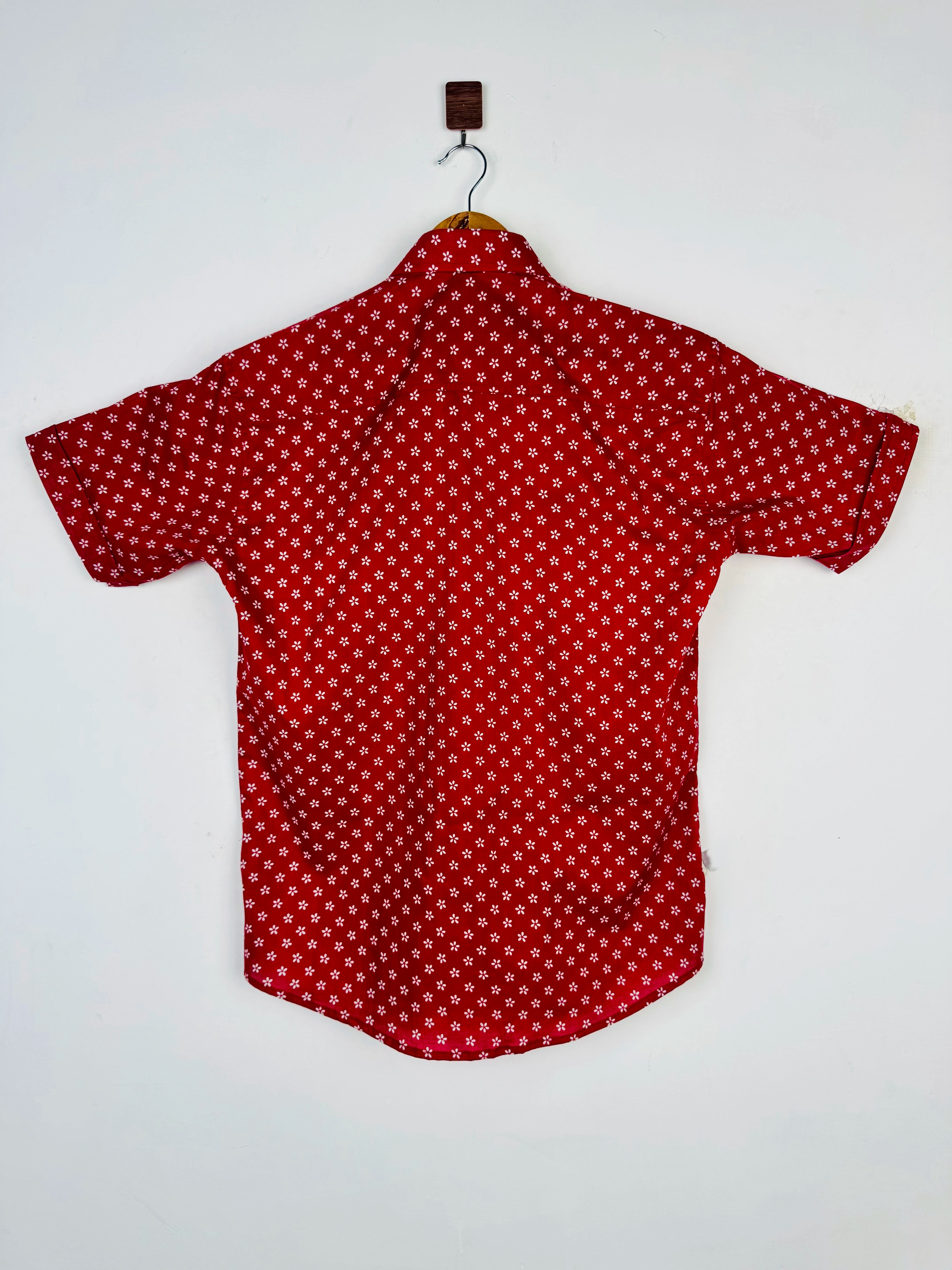 Red Dabu Printed Half Sleeves Shirt