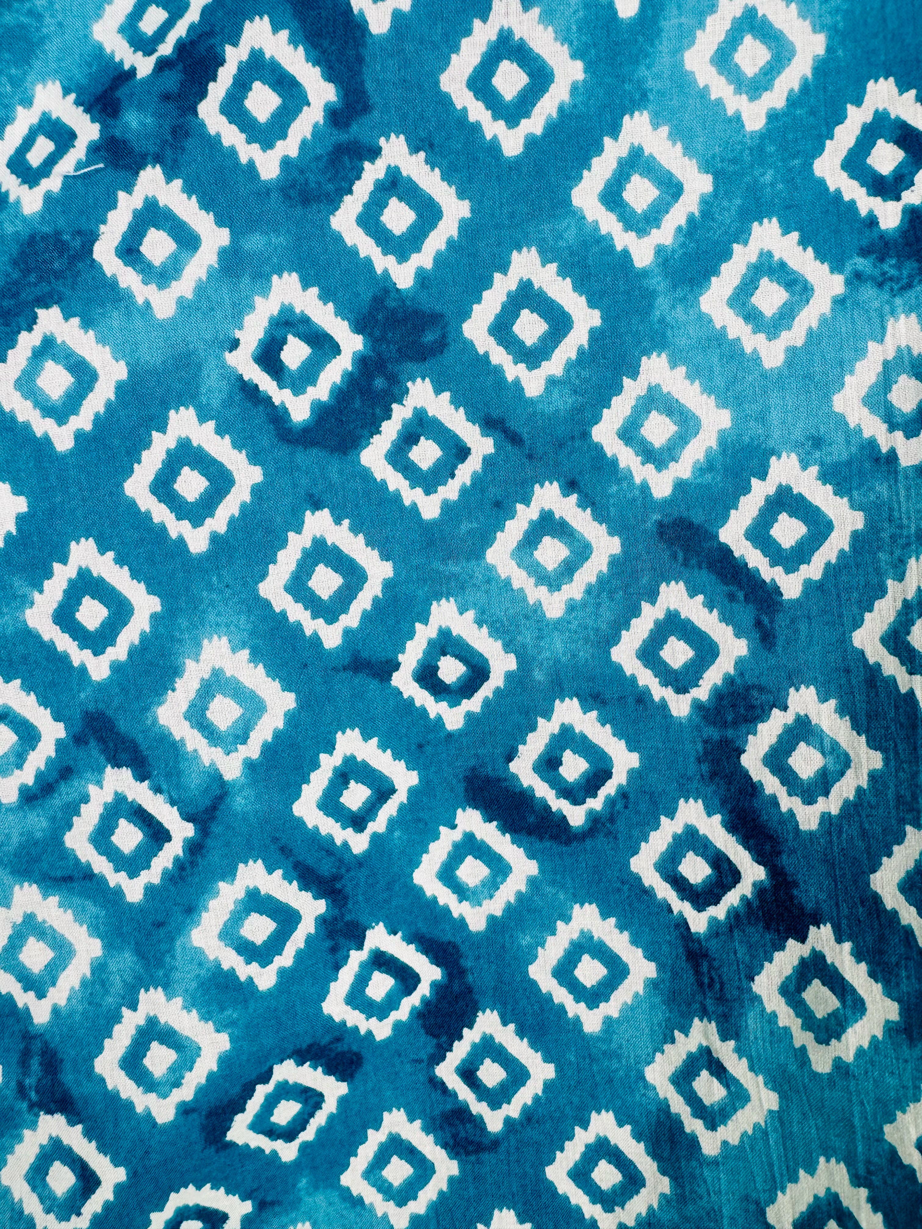 Teal Ikat Printed Half Sleeves Shirt