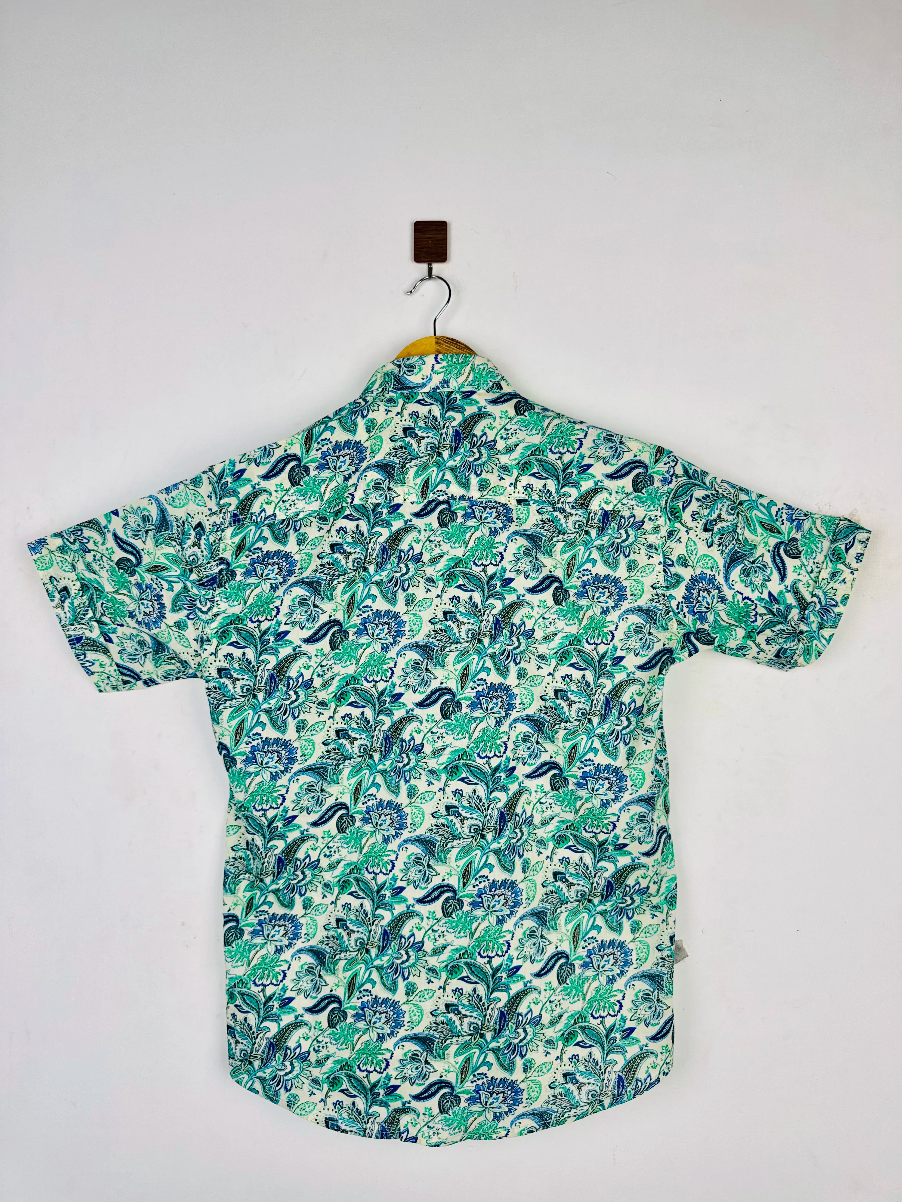 Mint Paisley Printed Half Sleeves Shirt