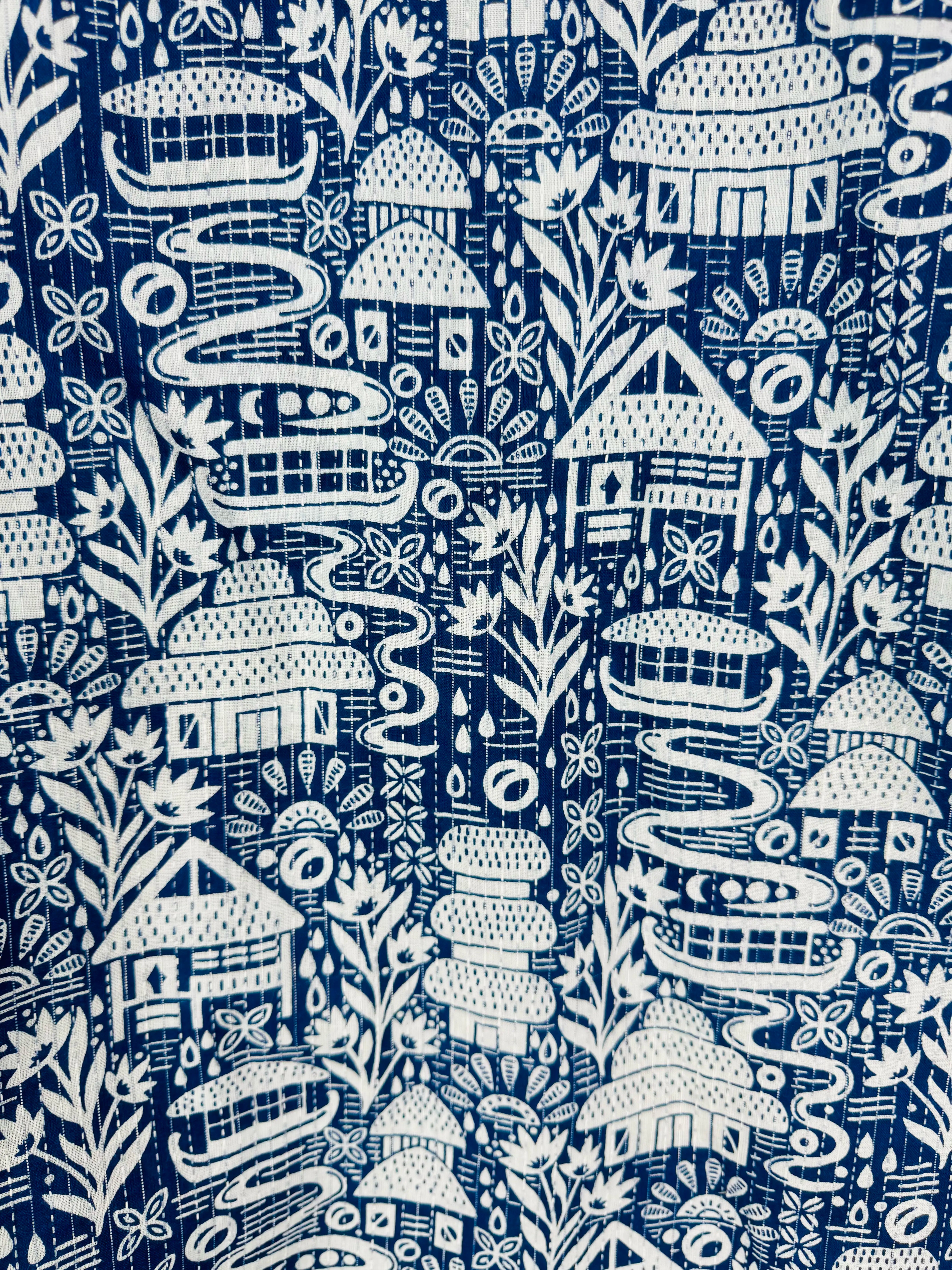 Navy Blue Kantha Village Printed Short Kurta