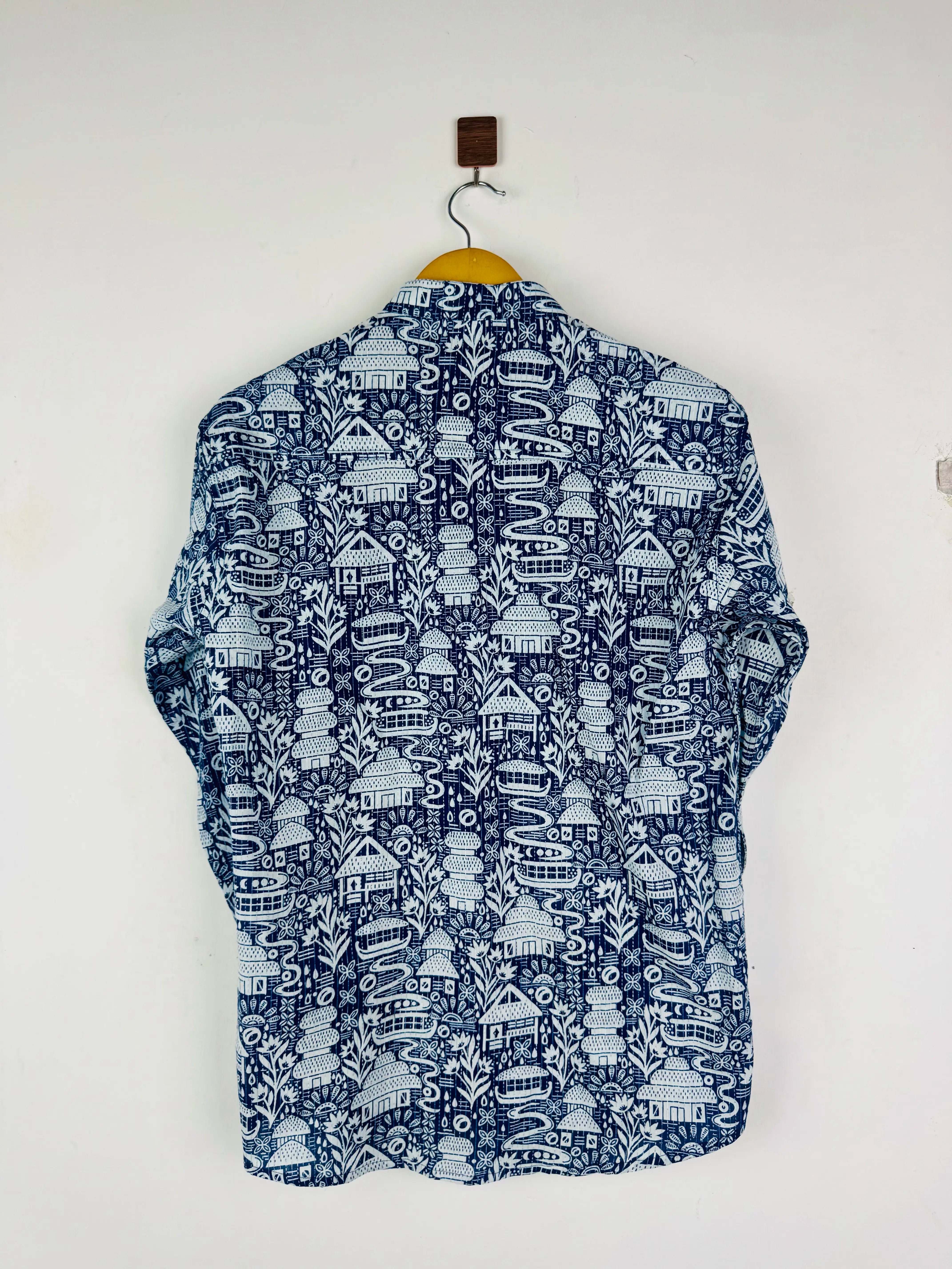 Navy Blue Kantha Village Printed Short Kurta
