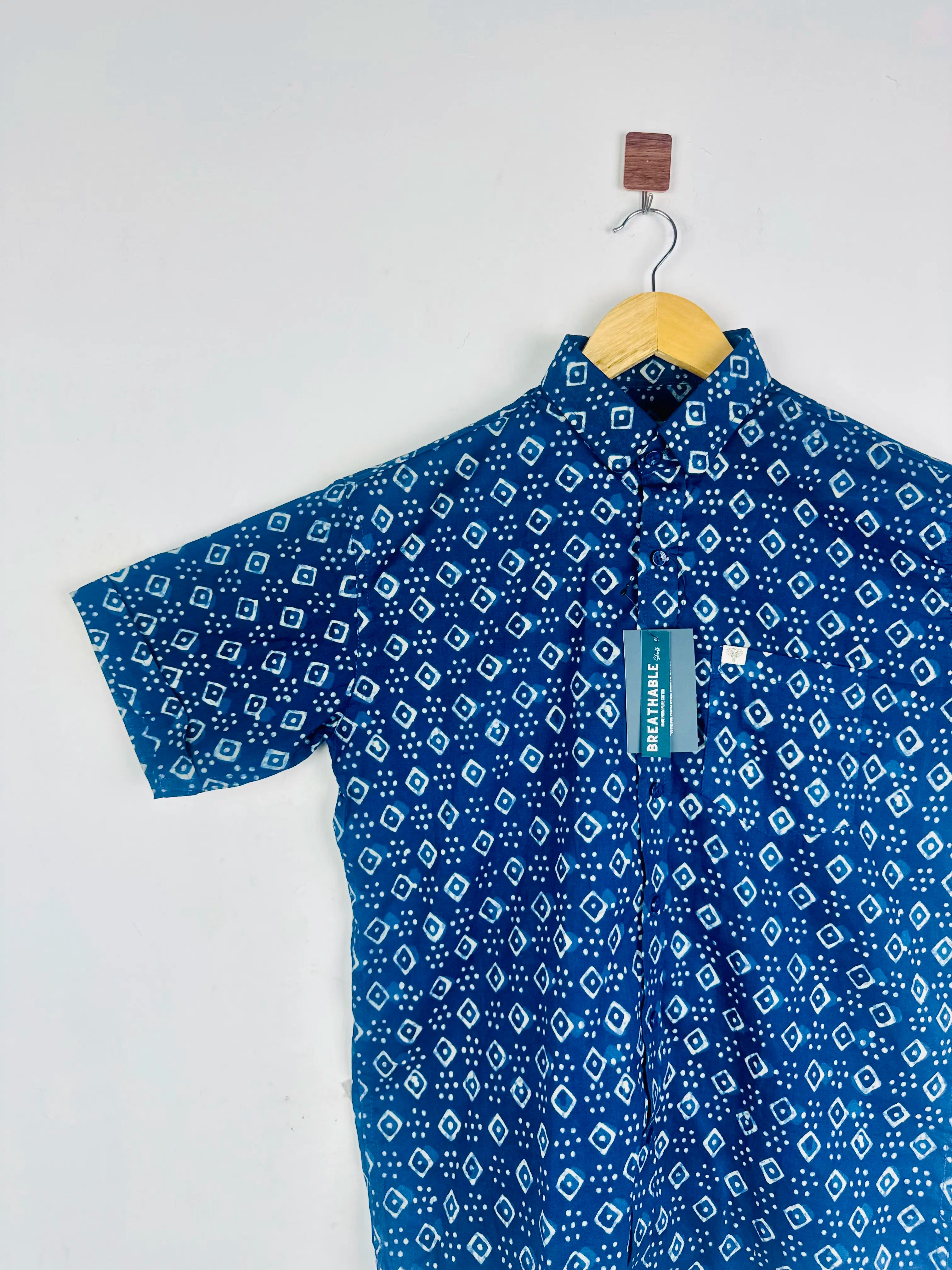 Navy Blue Block Half Sleeves Shirt