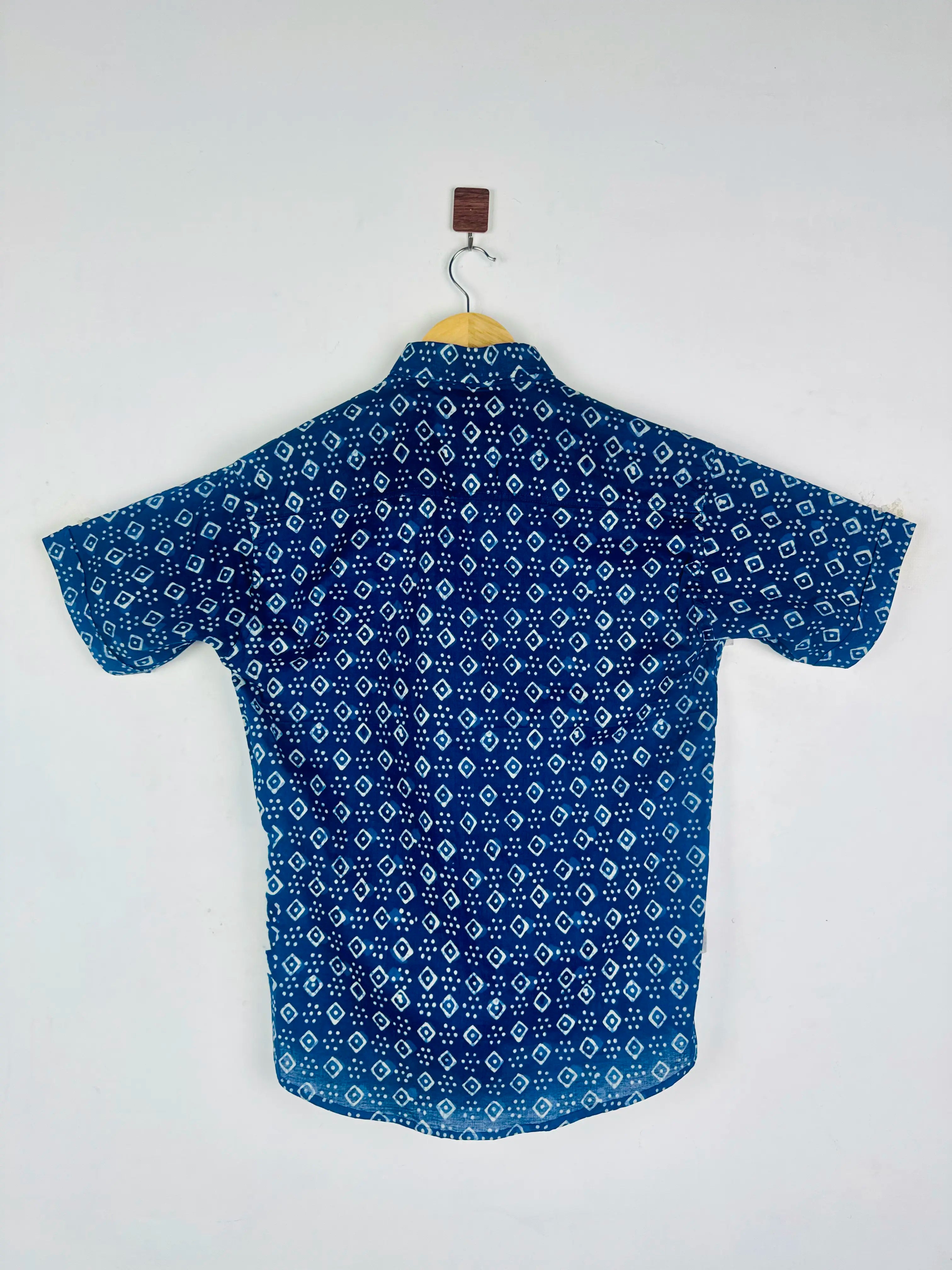 Navy Blue Block Half Sleeves Shirt