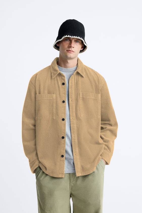 Beige Premium Corduroy Oversized Shirt