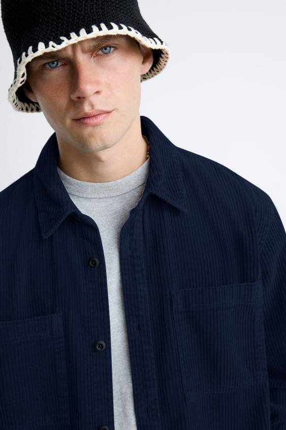 Navy Blue Premium Corduroy Oversized Shirt