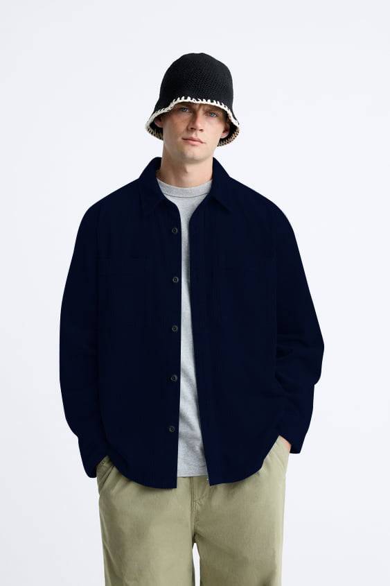 Navy Blue Premium Corduroy Oversized Shirt
