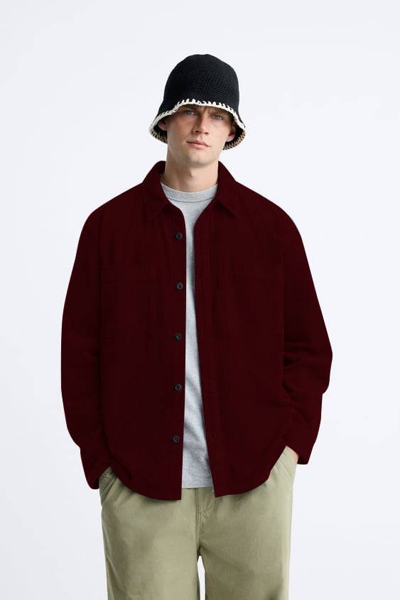 Wine Premium Corduroy Oversized Shirt