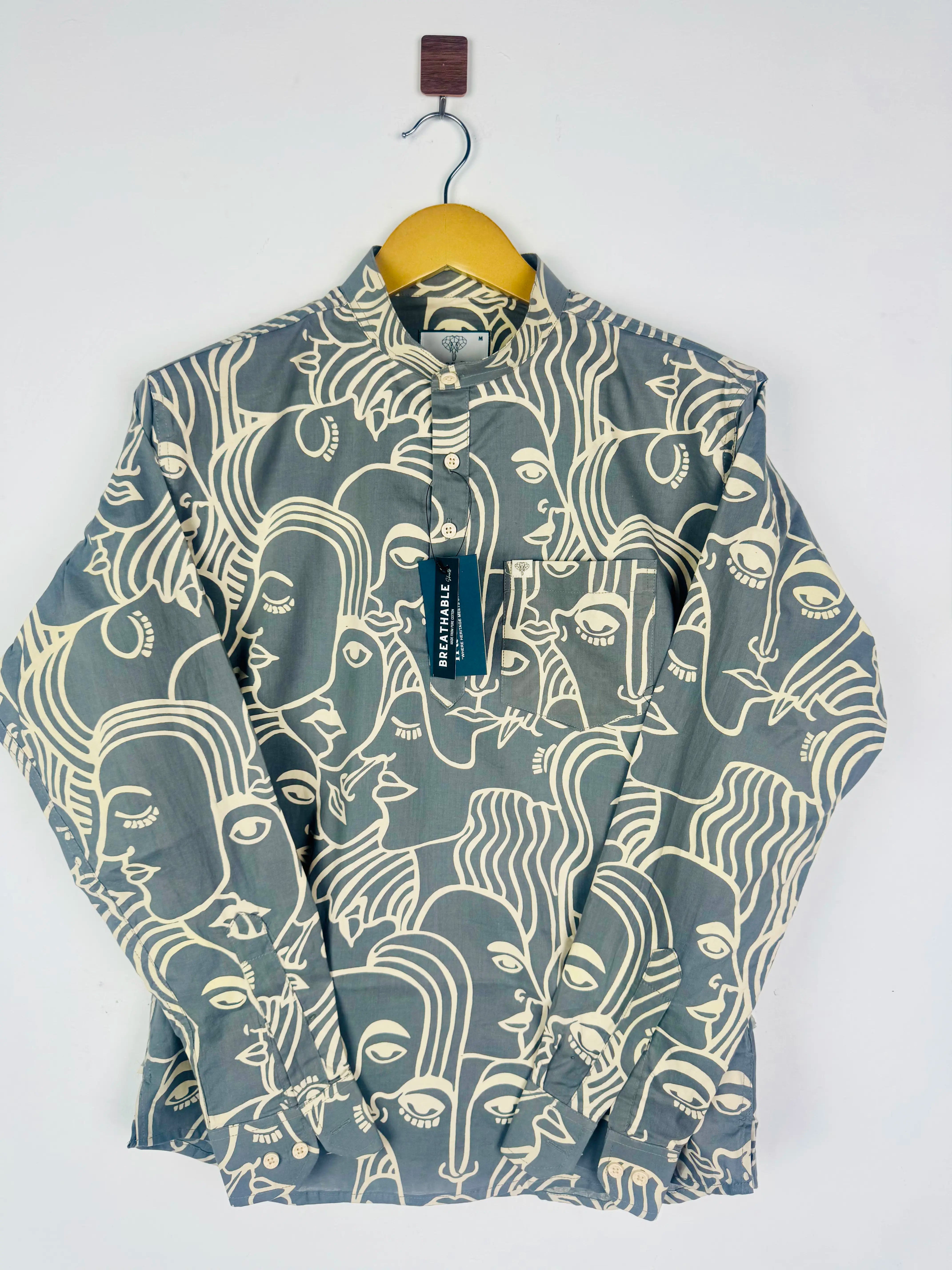 Grey Face Art Printed Short Kurta