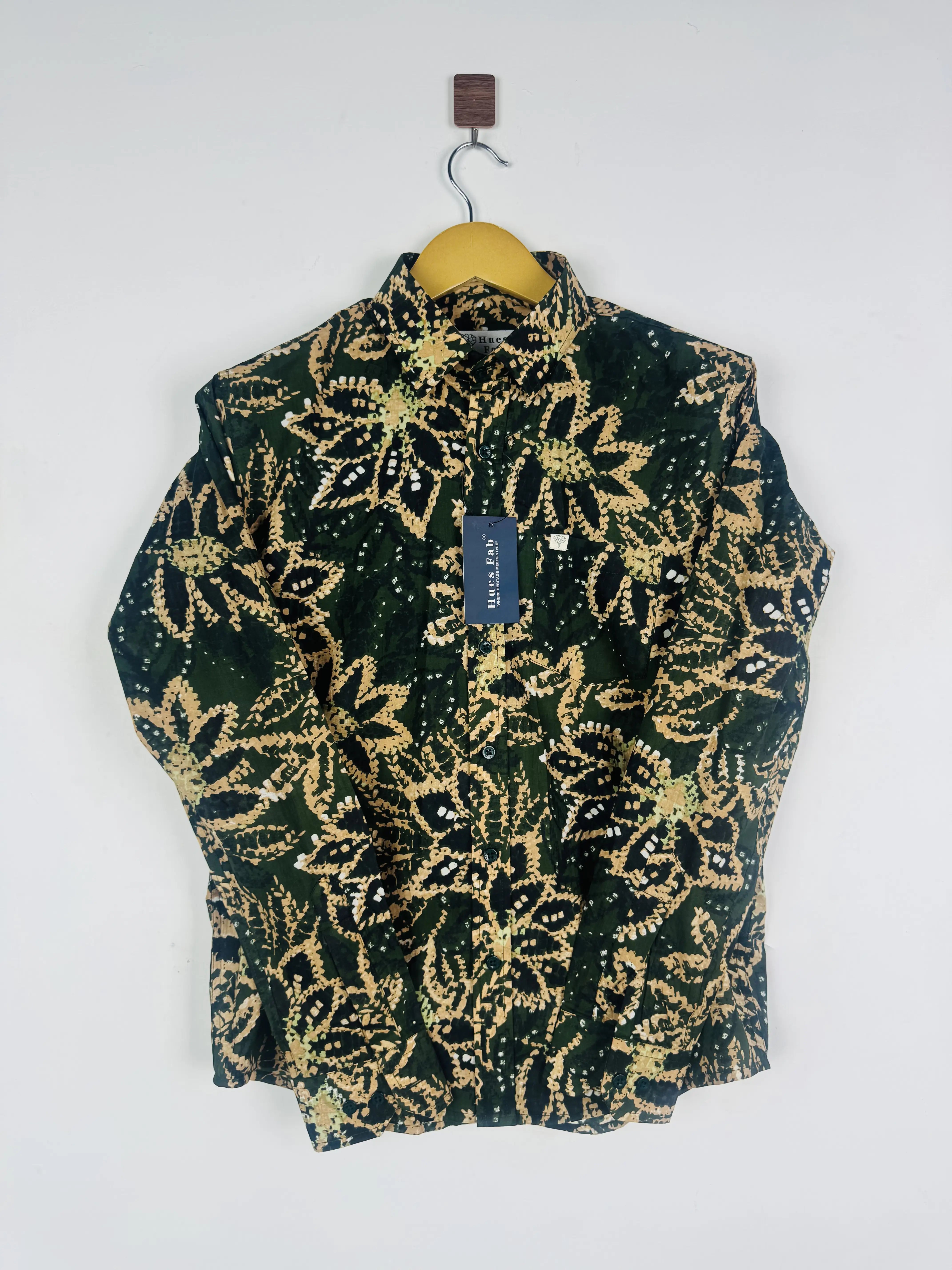 Olive Green Floral Full Sleeves Shirt