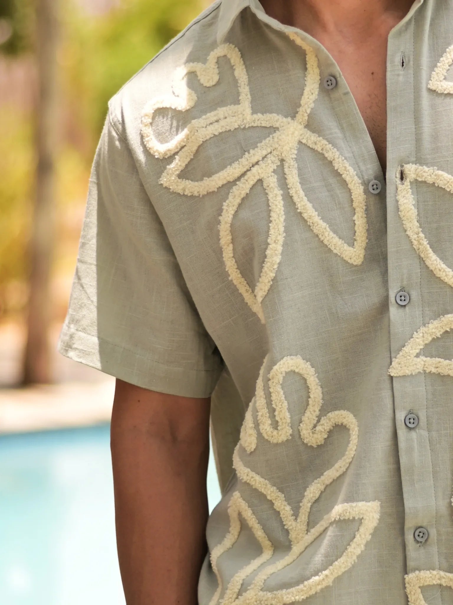 HUESFAB Mint Green Embroidery Half Sleeves Shirt