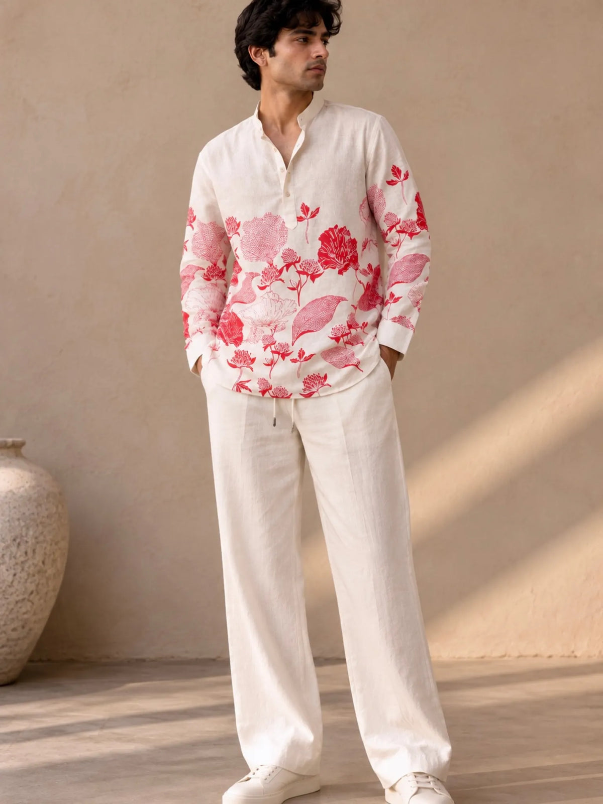 OFF WHITE STRAIGHT FIT COTTON LINEN PANTS