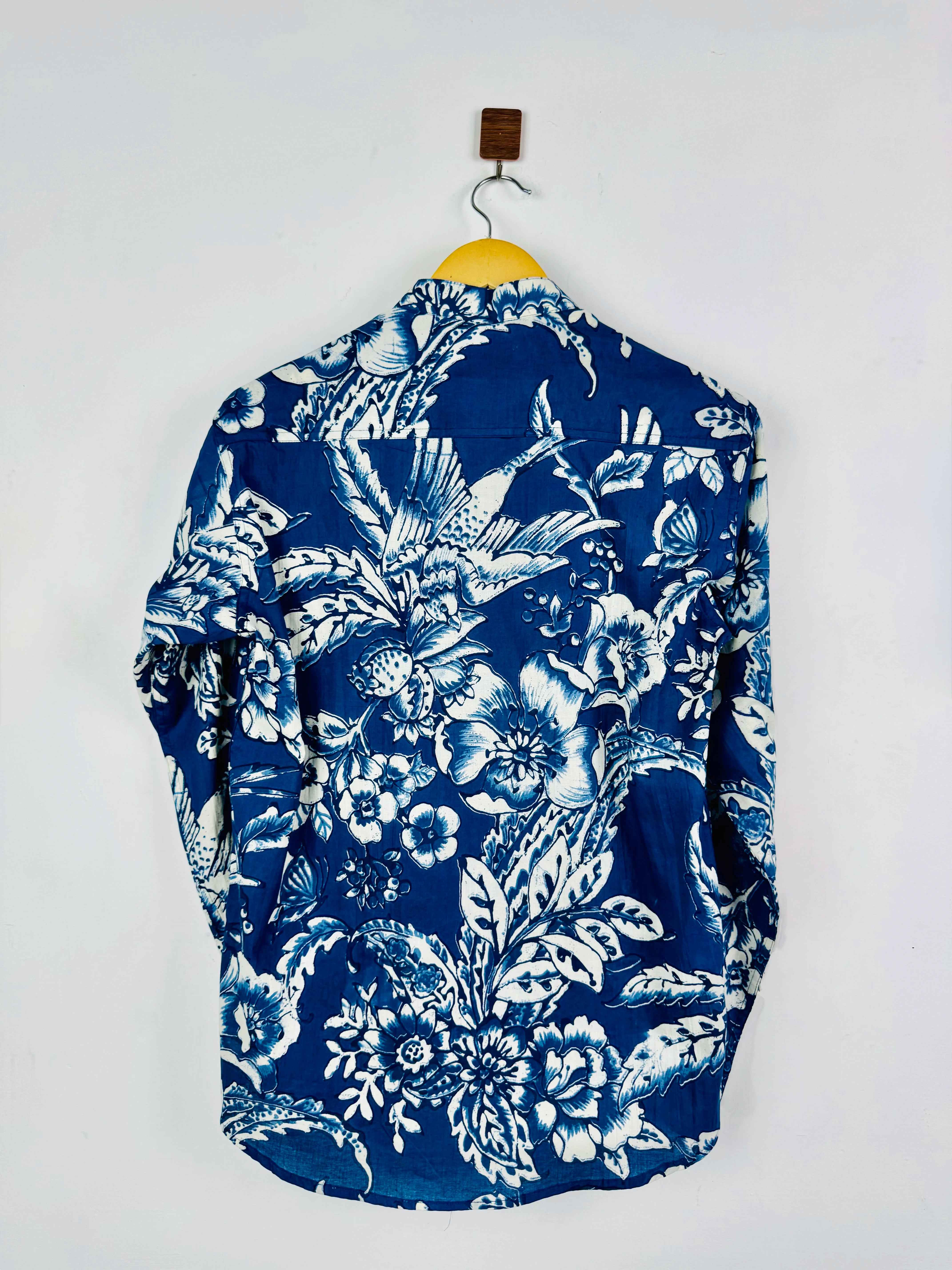 Navy Blue White Floral Printed Short Kurta