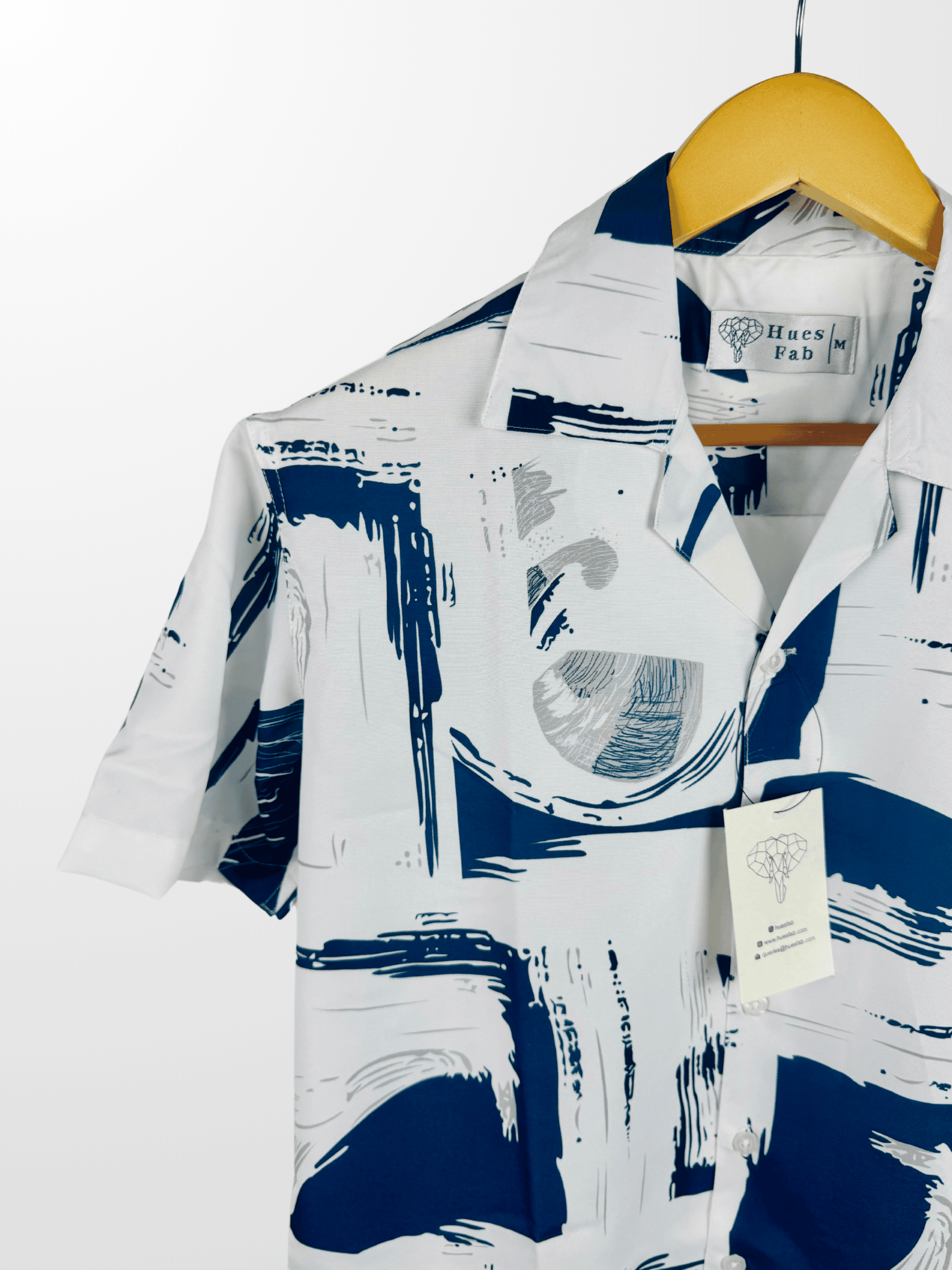 White – Blue Abstract Cuban Collar Resort Shirt