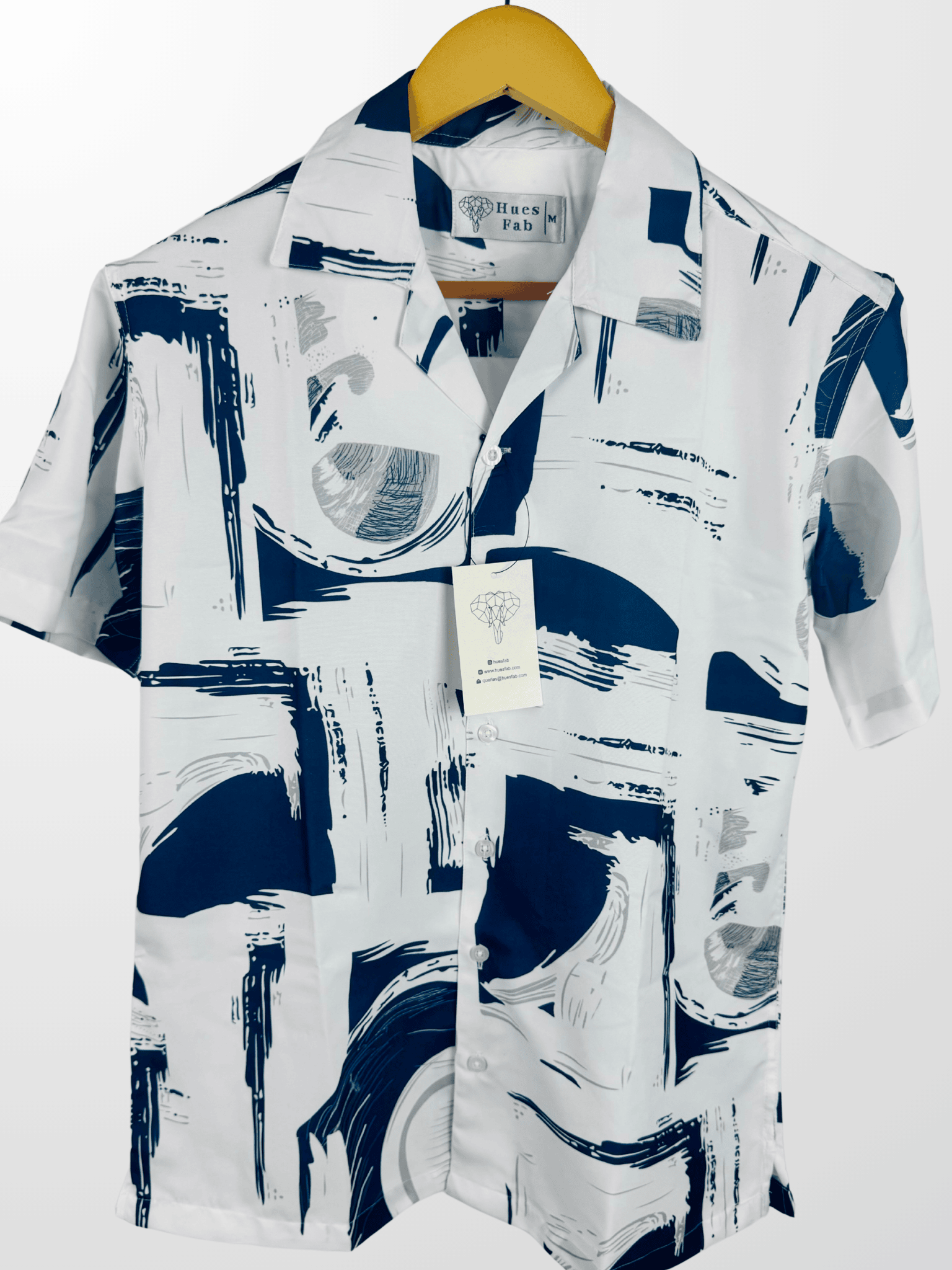 White – Blue Abstract Cuban Collar Resort Shirt