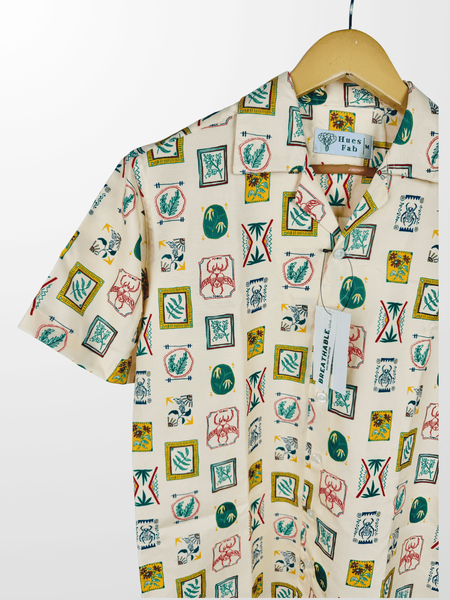 Cream – Stamps Printed Cuban Collar Resort Shirt