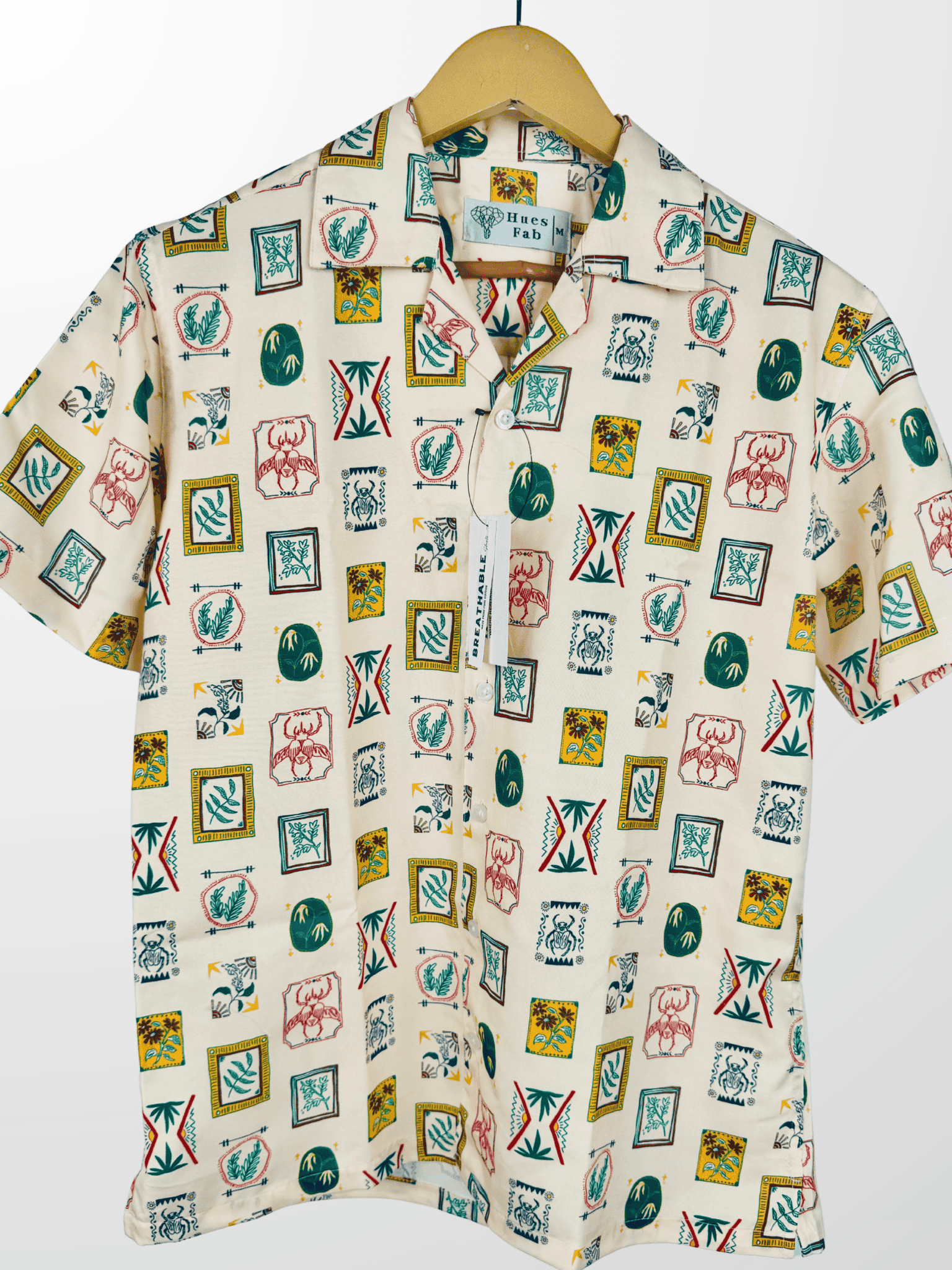 Cream – Stamps Printed Cuban Collar Resort Shirt