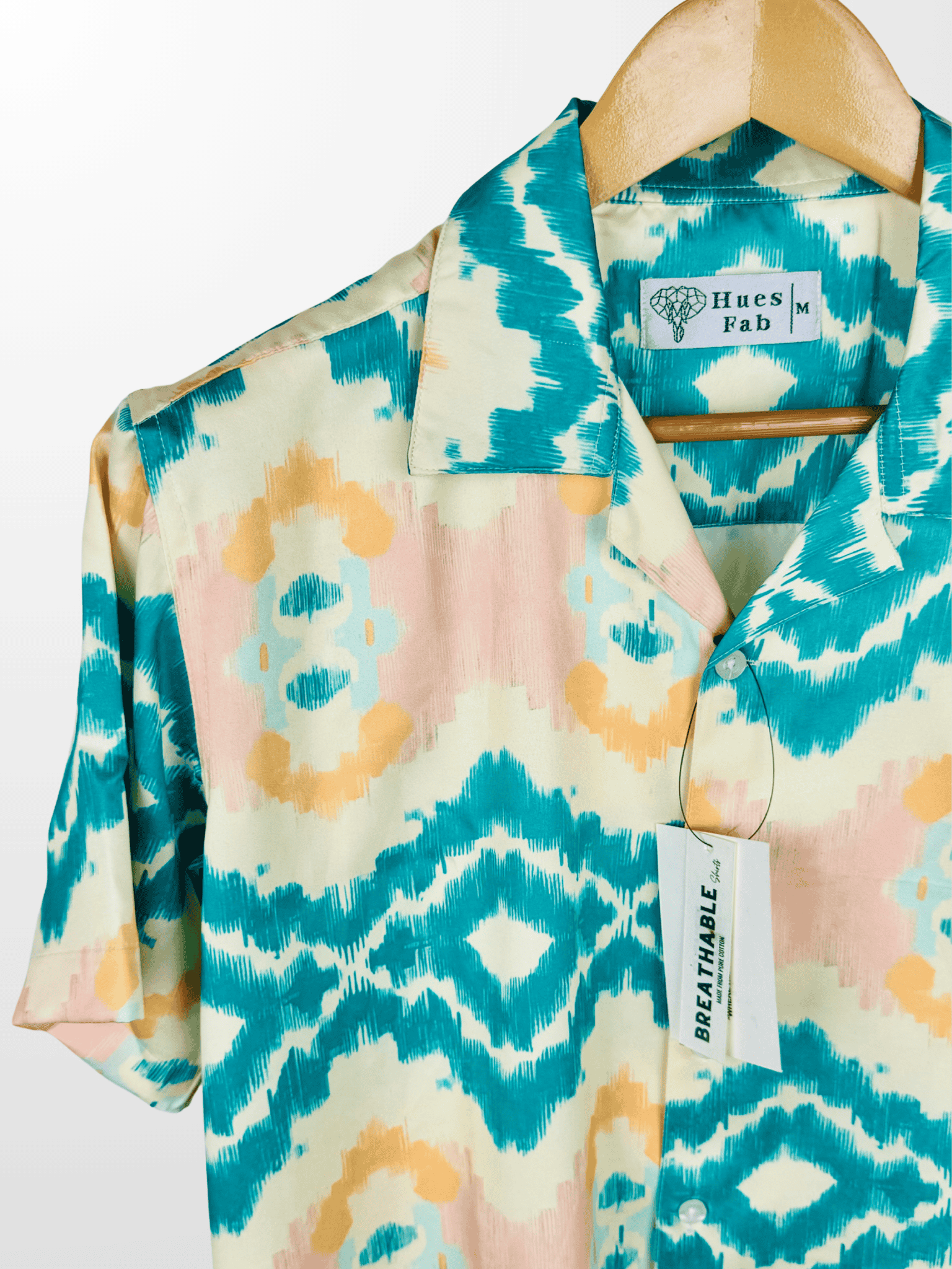 Cream-Blue Ikat Cuban Collar Resort Shirt