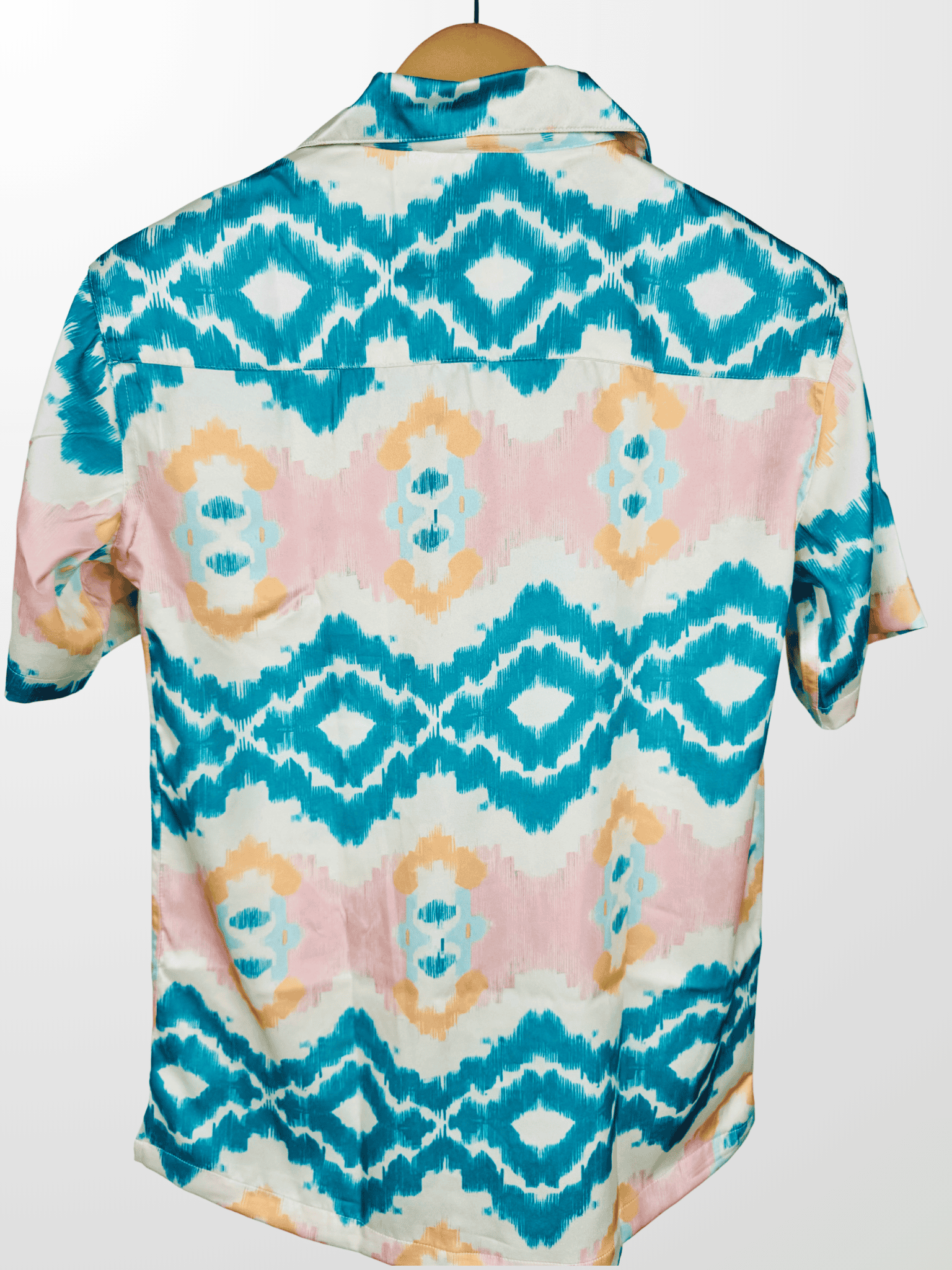 Cream-Blue Ikat Cuban Collar Resort Shirt