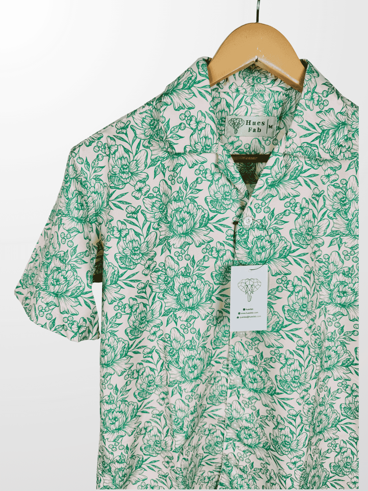 Cream Green Floral Cuban Collar Resort Shirt
