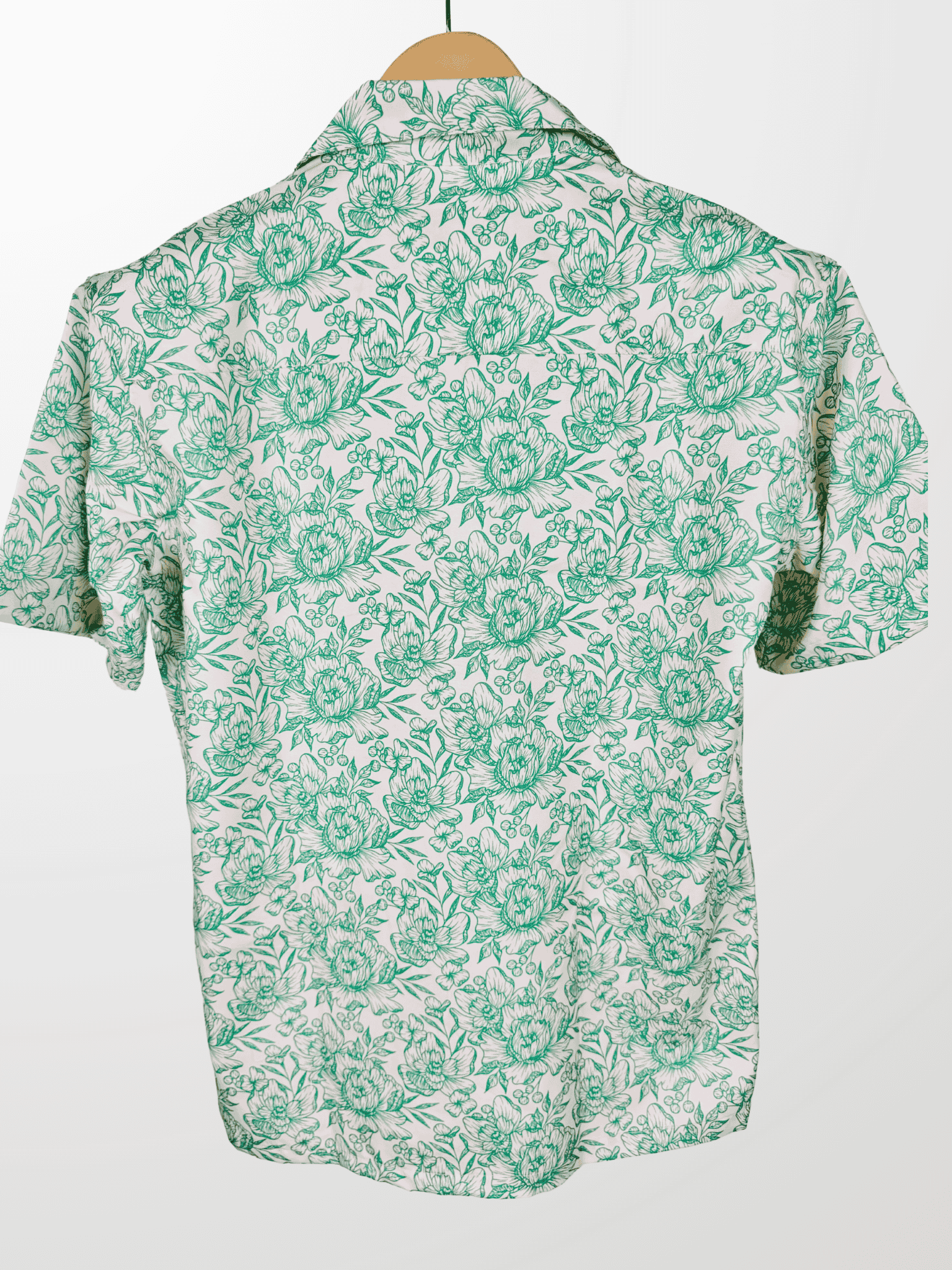 Cream Green Floral Cuban Collar Resort Shirt