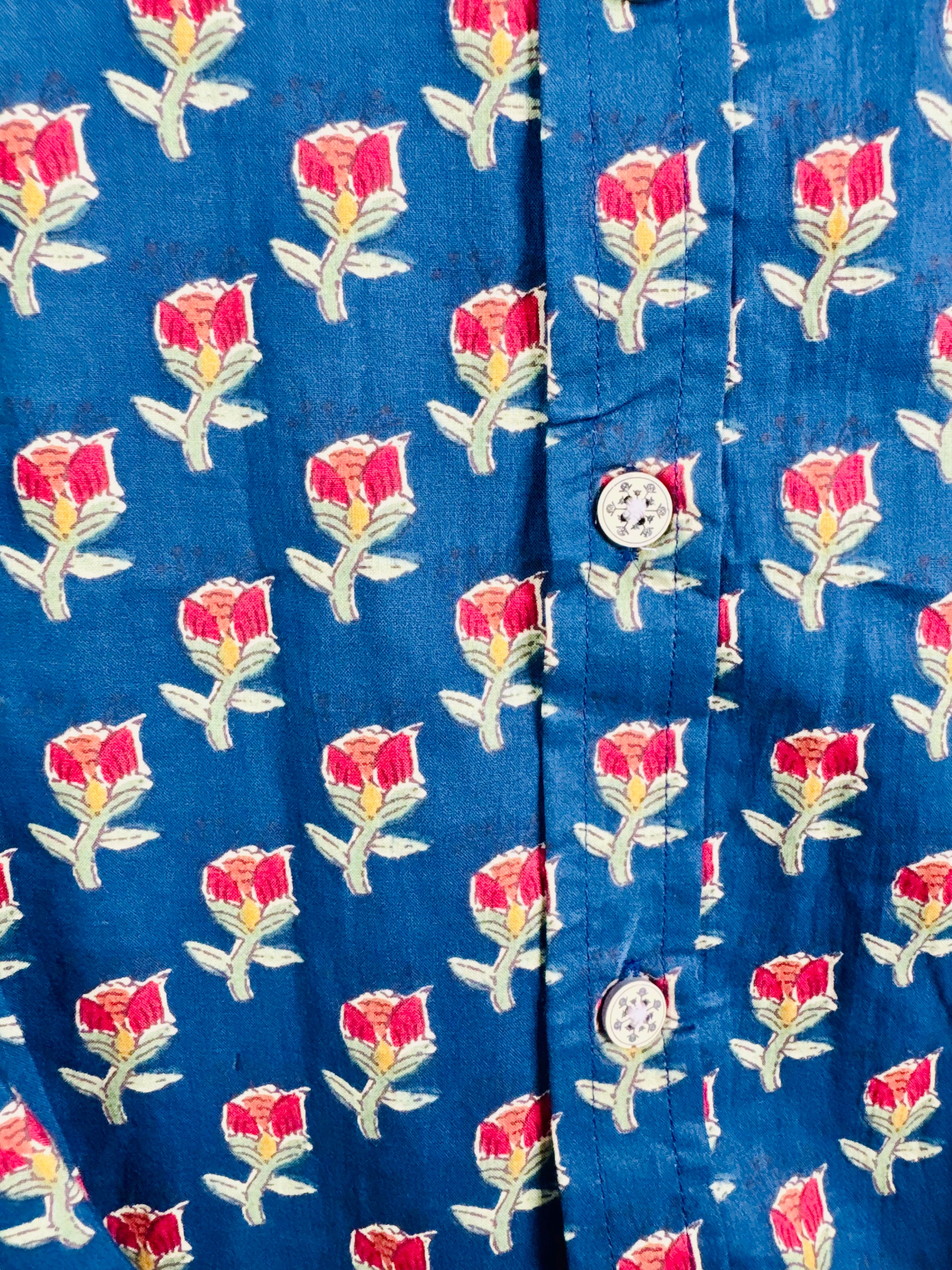 Navy Blue / Red Flower Full Sleeves Shirt