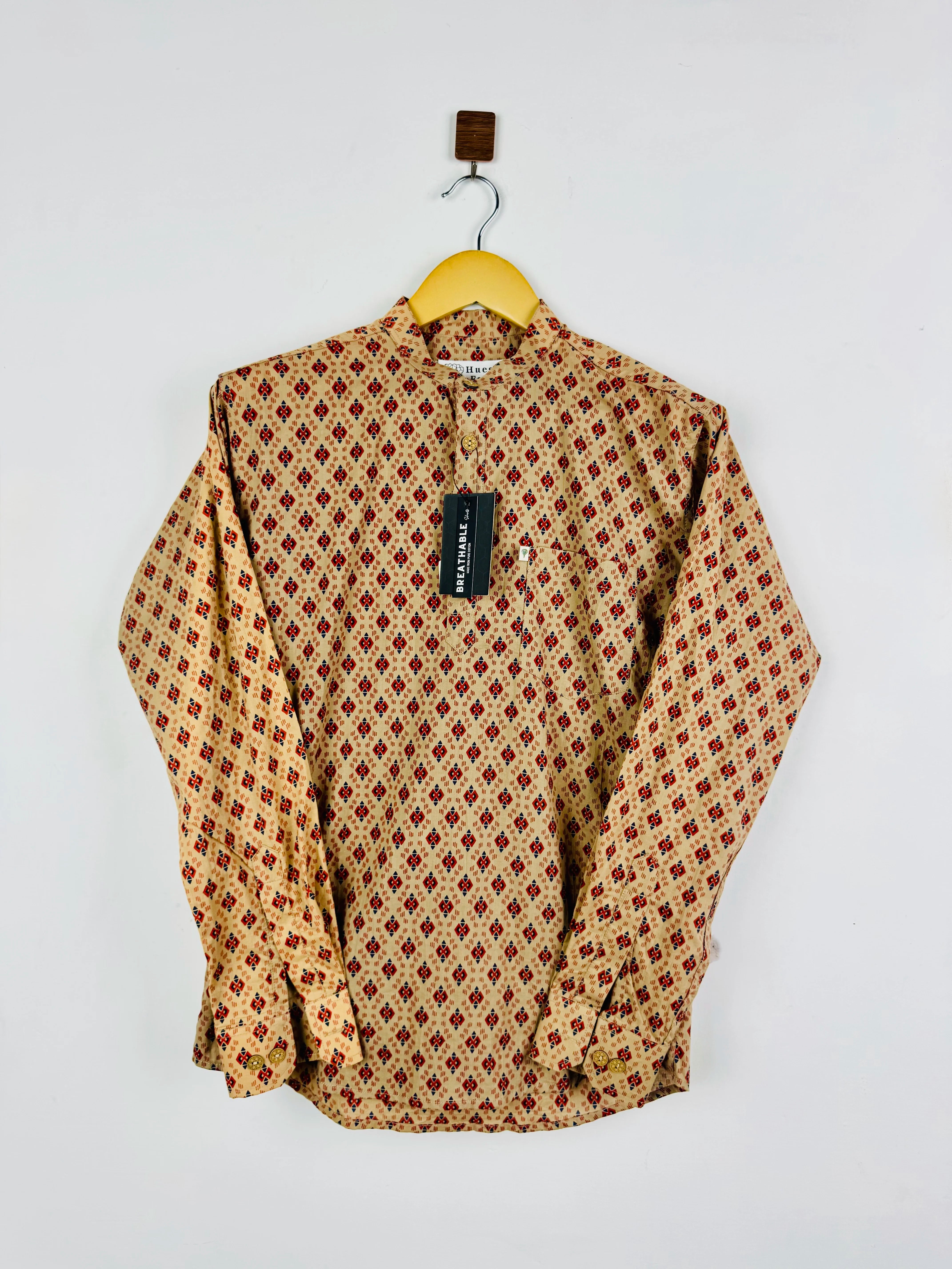Brown red motifs printed short kurta