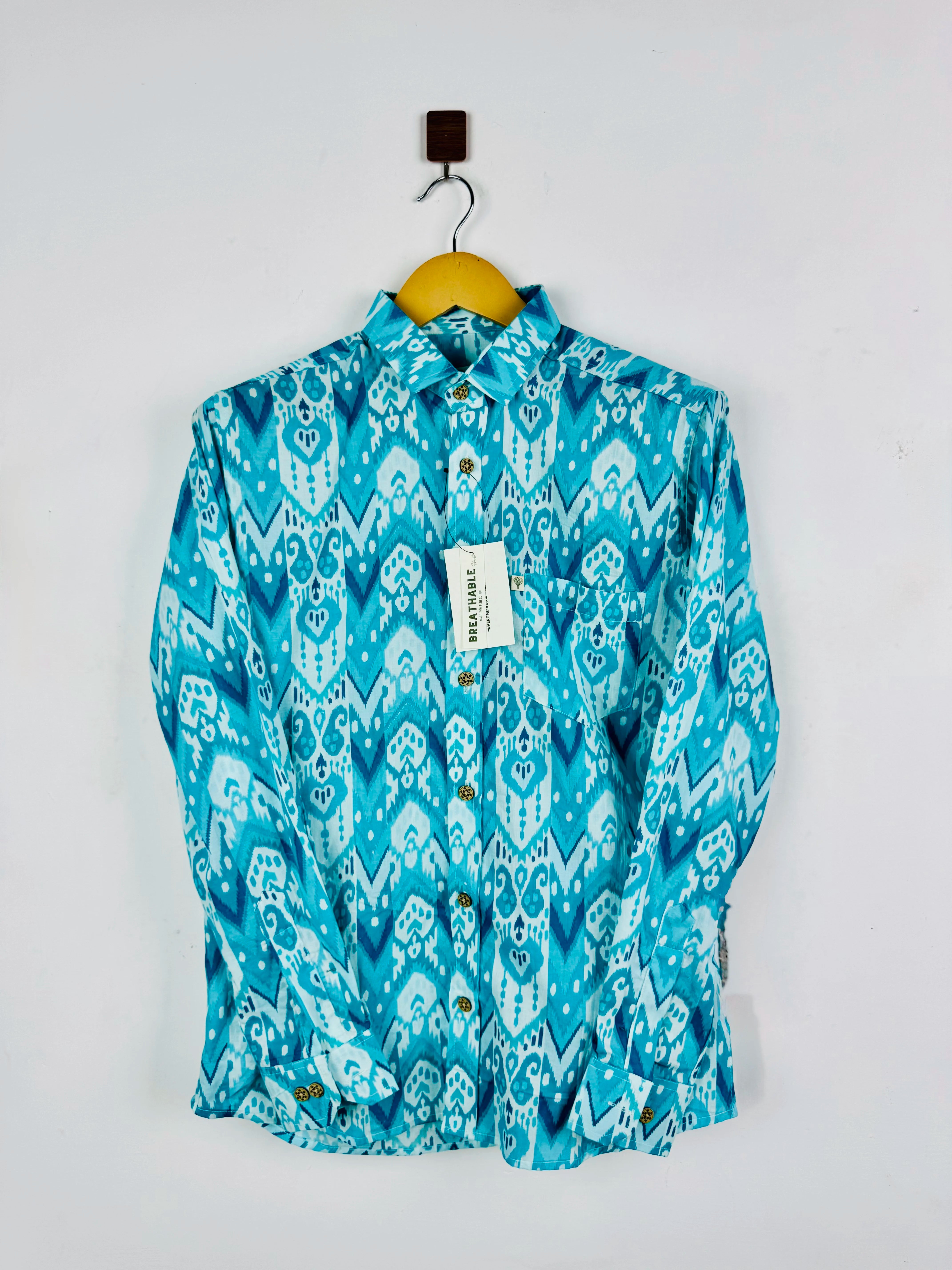 Sky Blue Ikat Full Sleeves Shirt