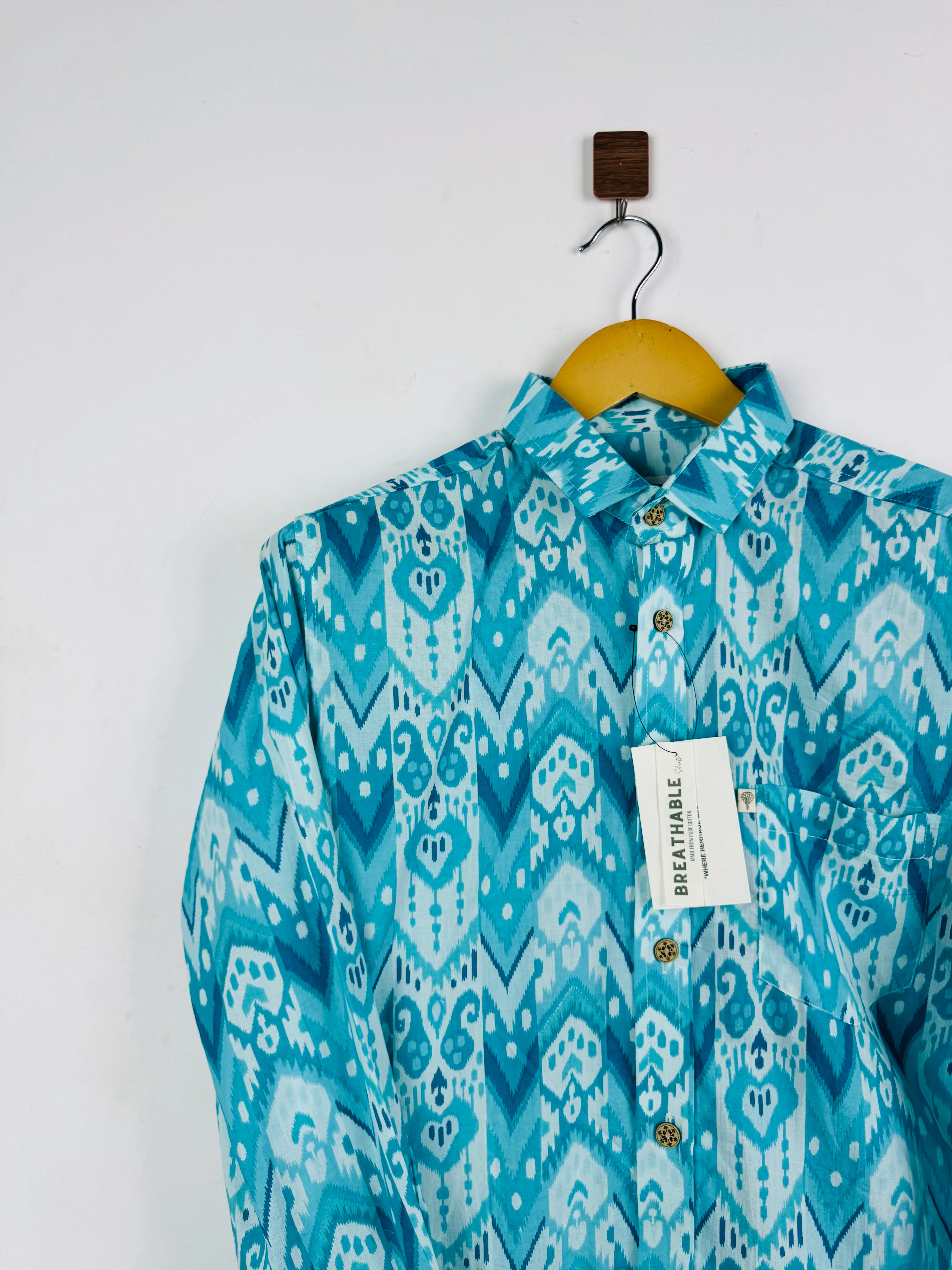 Sky Blue Ikat Full Sleeves Shirt
