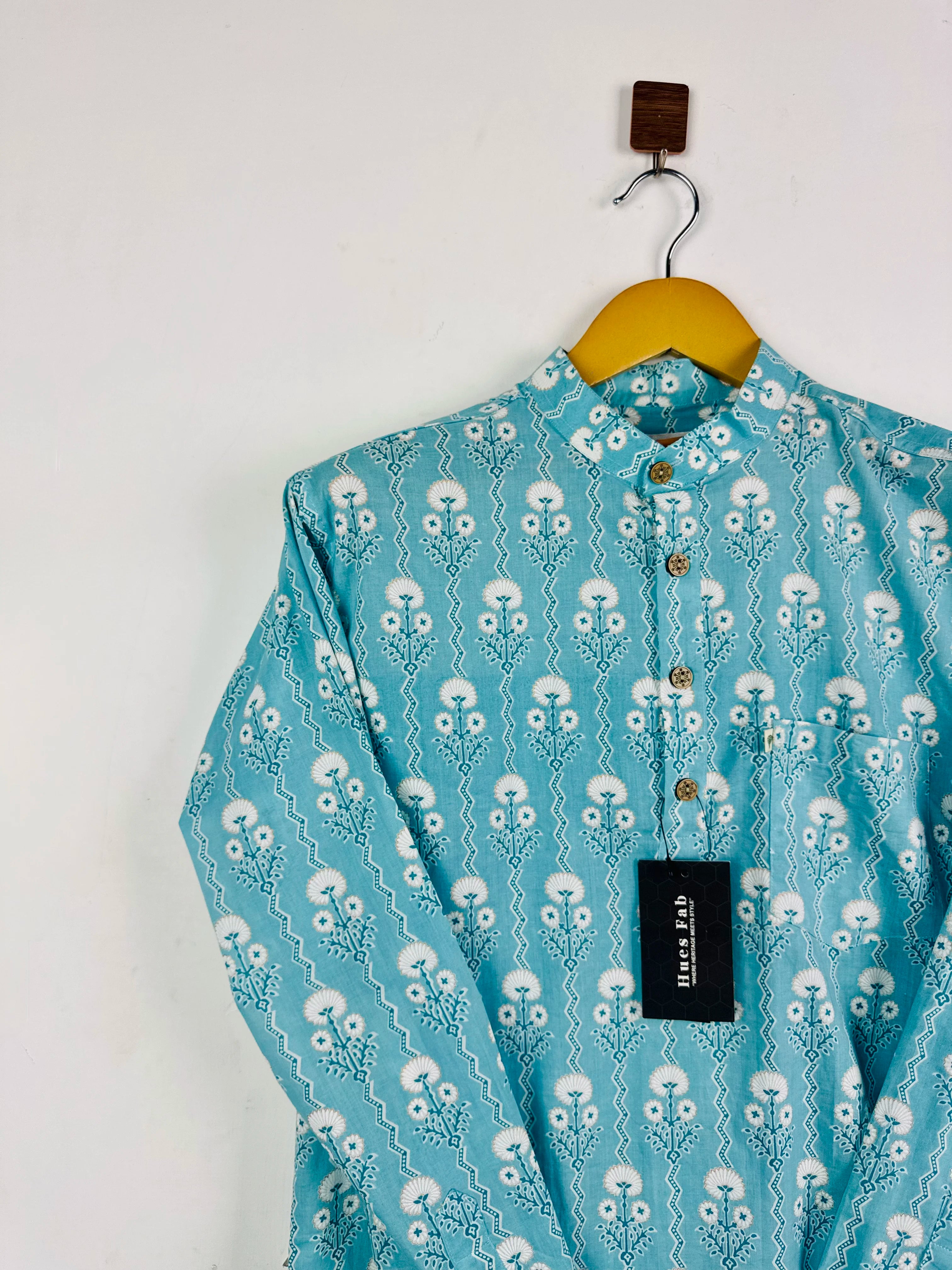 Sky Blue Flower printed short kurta