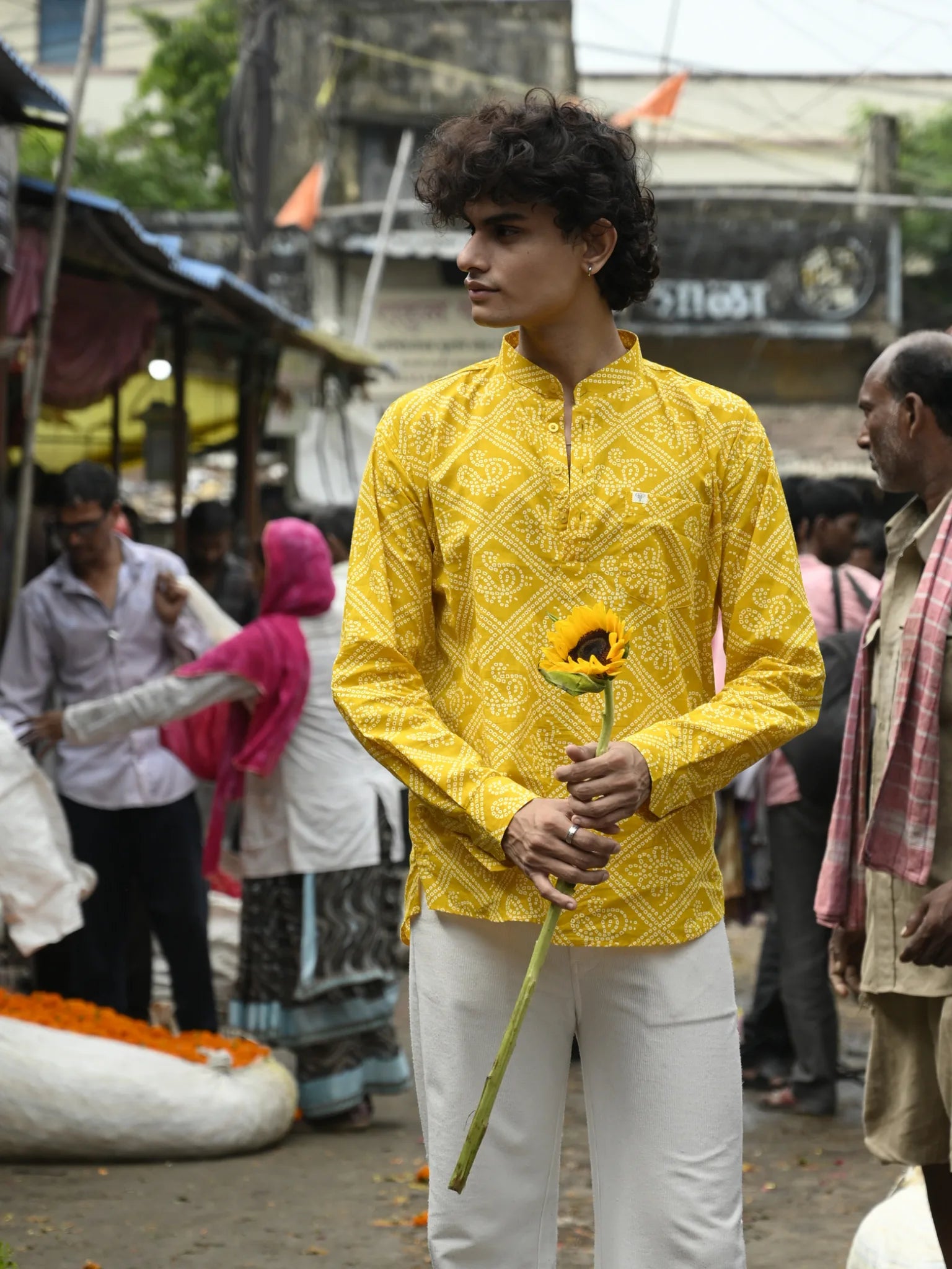 Yellow Bandej Printed short kurta