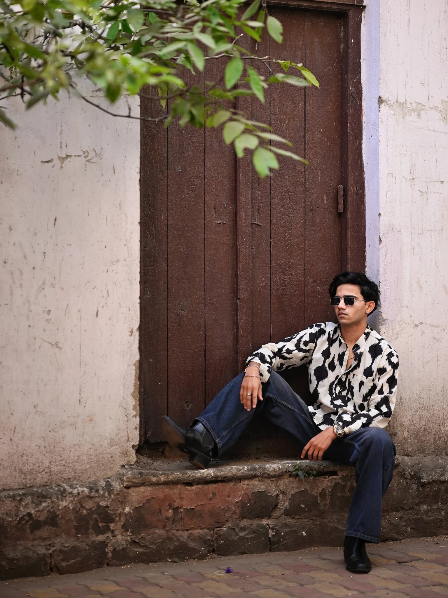 white black ikat short kurta