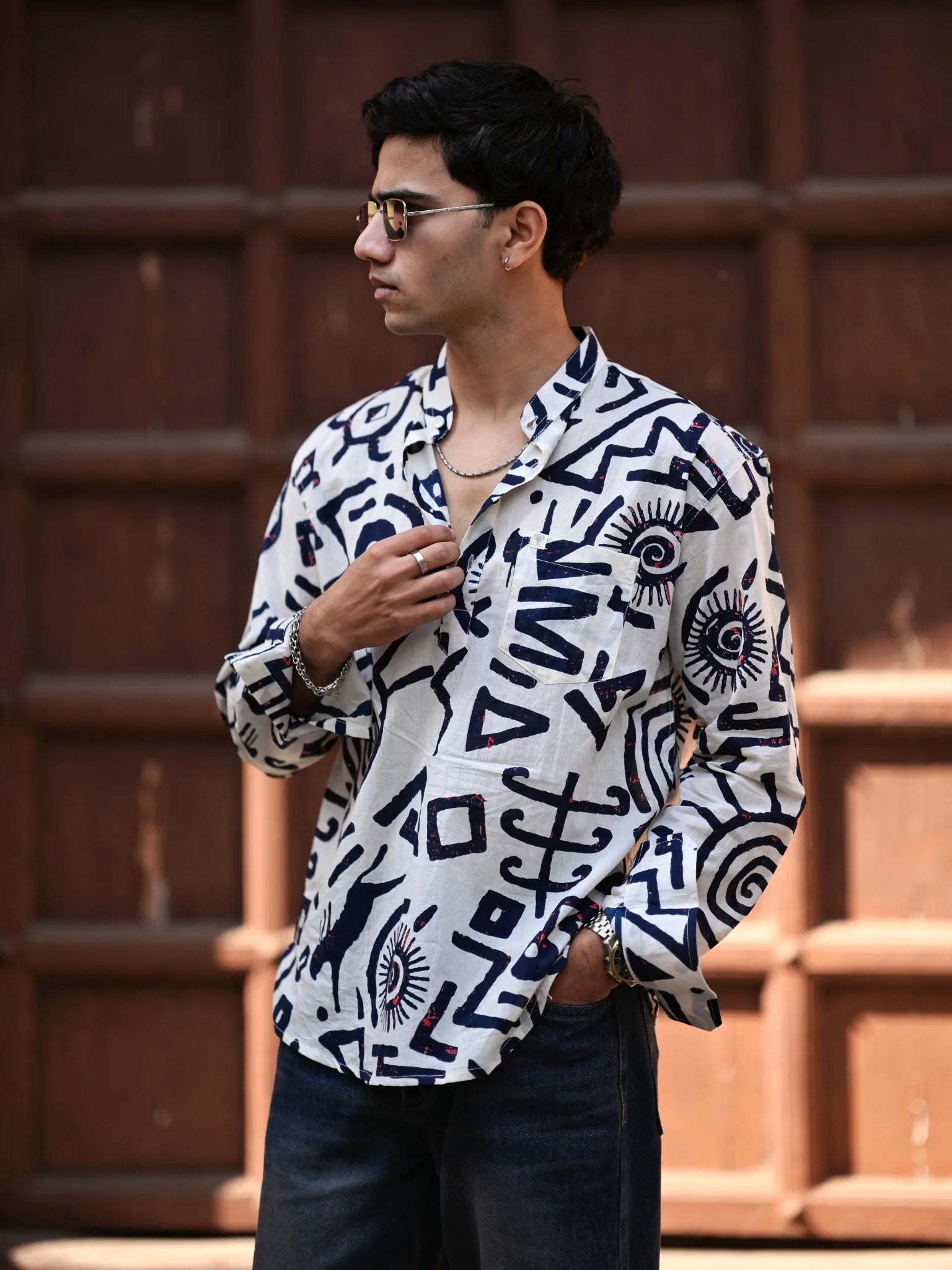 Navy Blue Celestial Printed Short Kurta