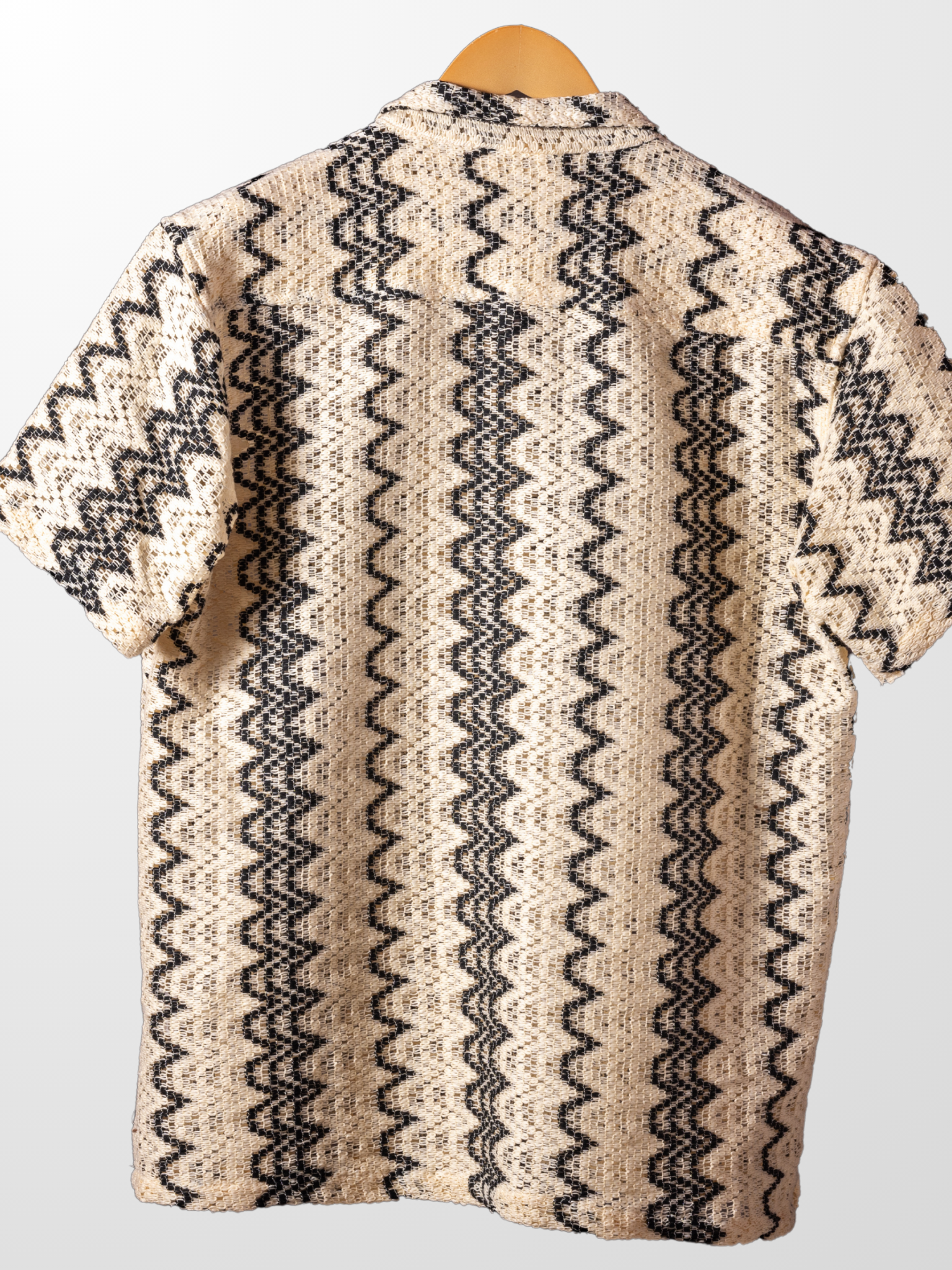 Cream – Black Cotton Knitted Half Sleeves Shirt