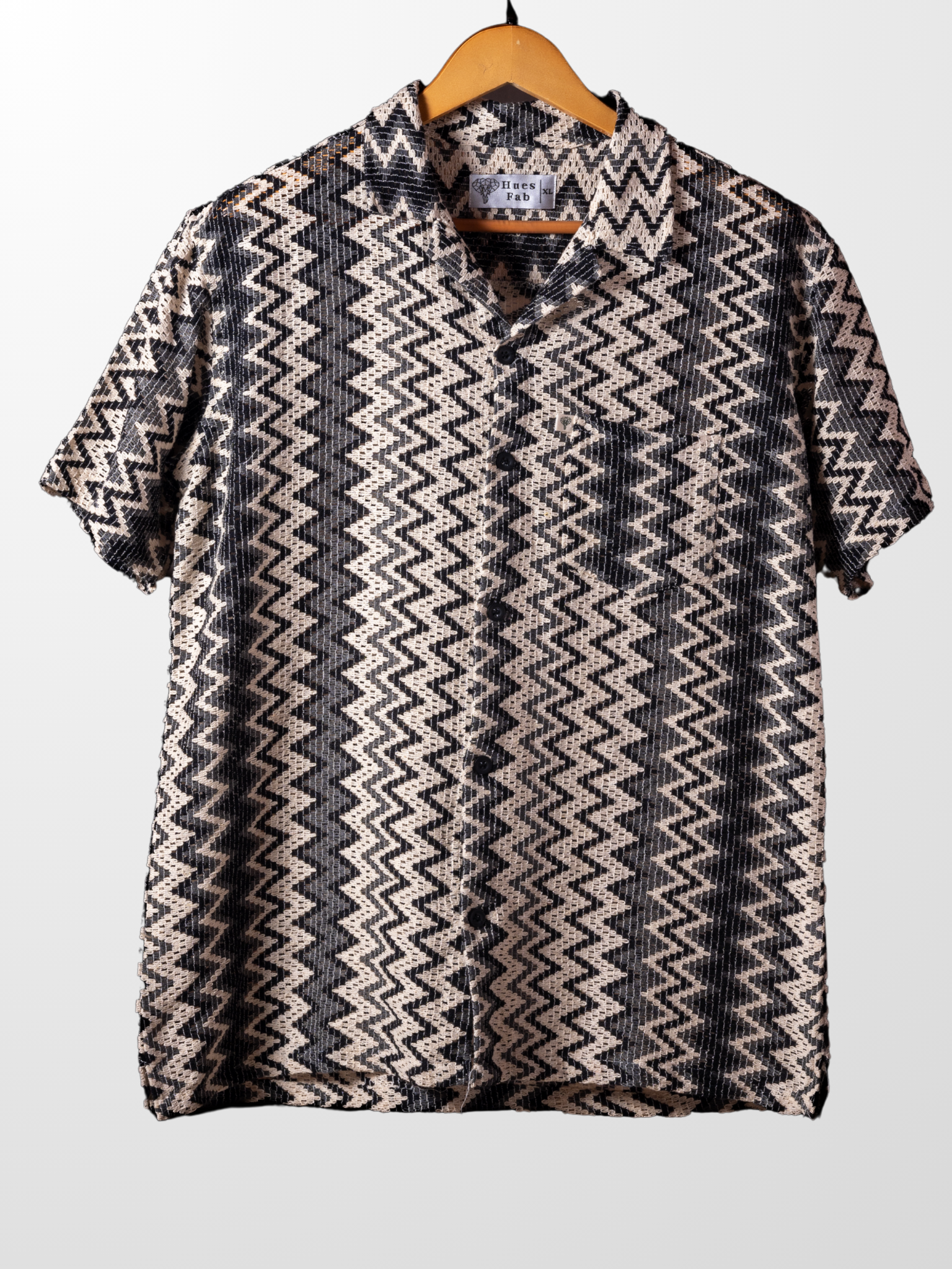 Grey – Cream Zig Zag Knitted Half Sleeves Shirt
