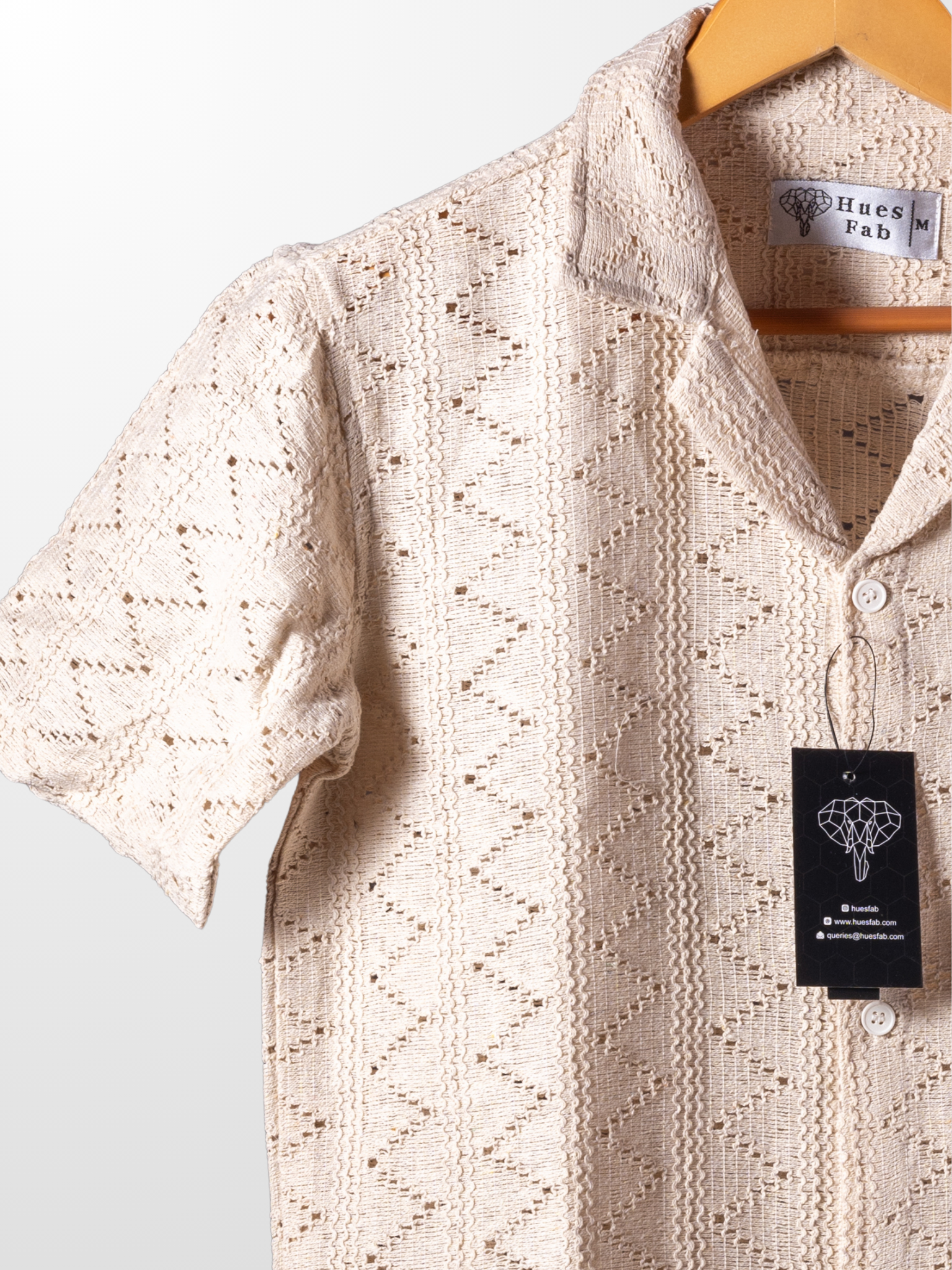 Cream Knitted Half Sleeves Shirt