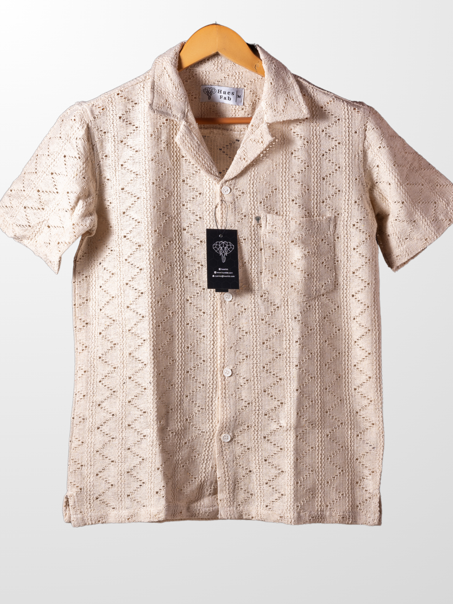 Cream Knitted Half Sleeves Shirt